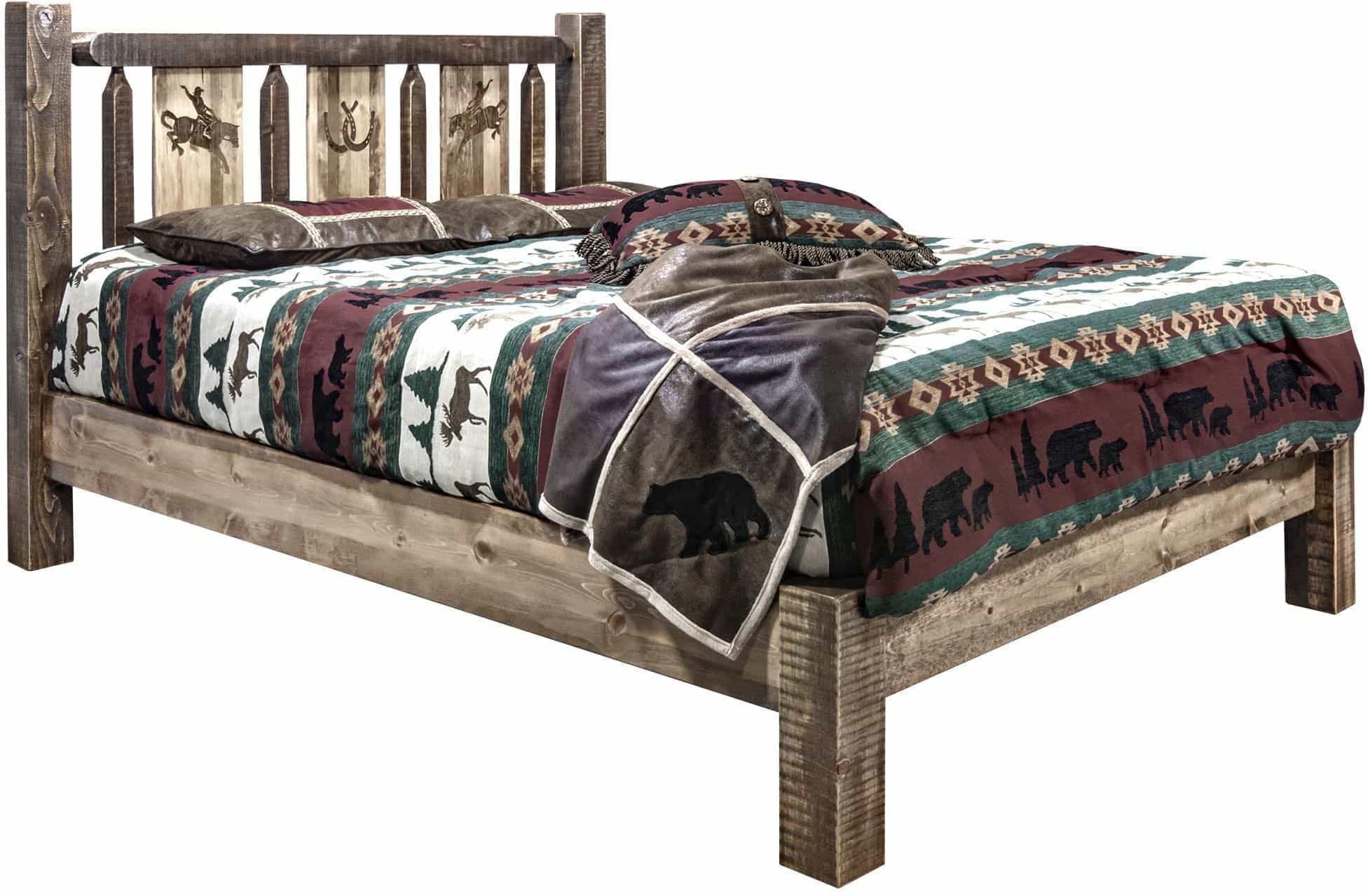 Montana Woodworks Homestead Collection California King Platform Bed with Laser Engraved Design - Stain & Clear Lacquer Finish-Rustic Furniture Marketplace