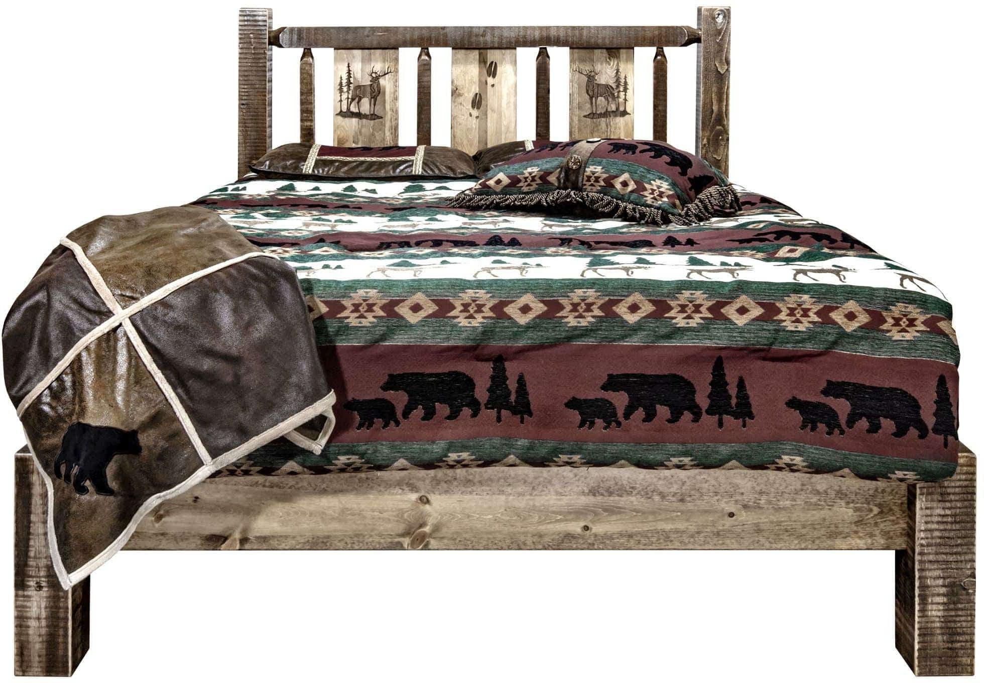 Montana Woodworks Homestead Collection California King Platform Bed with Laser Engraved Design - Stain & Clear Lacquer Finish-Rustic Furniture Marketplace