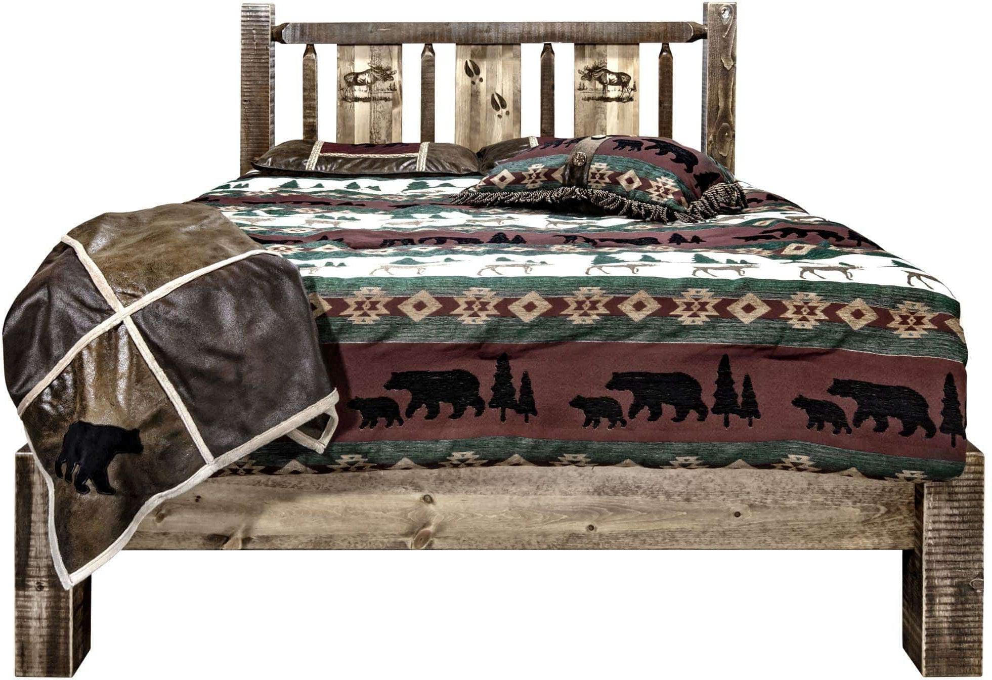 Montana Woodworks Homestead Collection California King Platform Bed with Laser Engraved Design - Stain & Clear Lacquer Finish-Rustic Furniture Marketplace