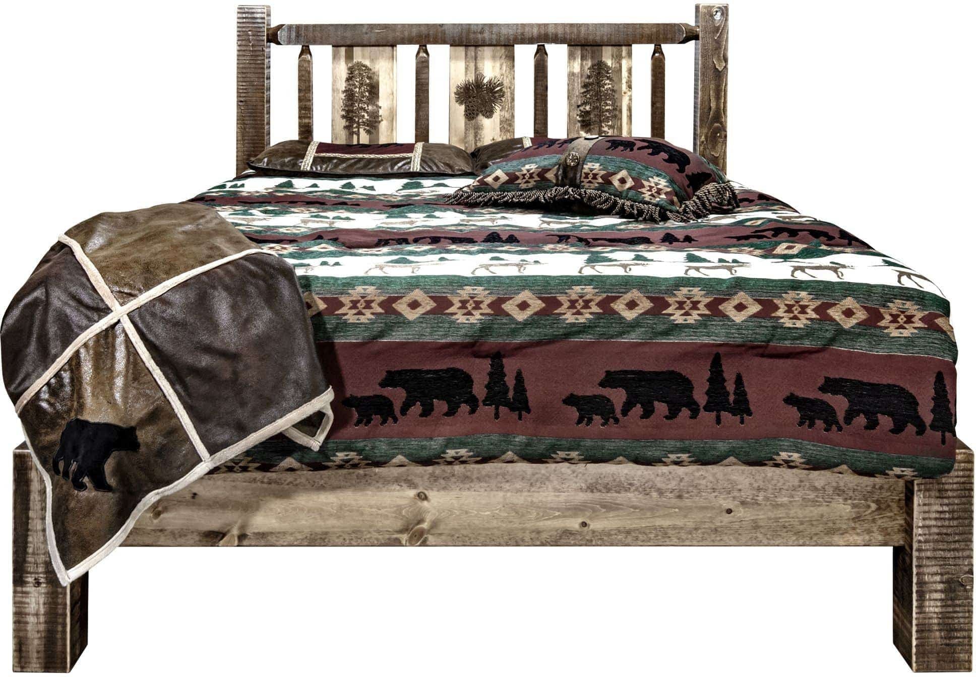 Montana Woodworks Homestead Collection California King Platform Bed with Laser Engraved Design - Stain & Clear Lacquer Finish-Rustic Furniture Marketplace