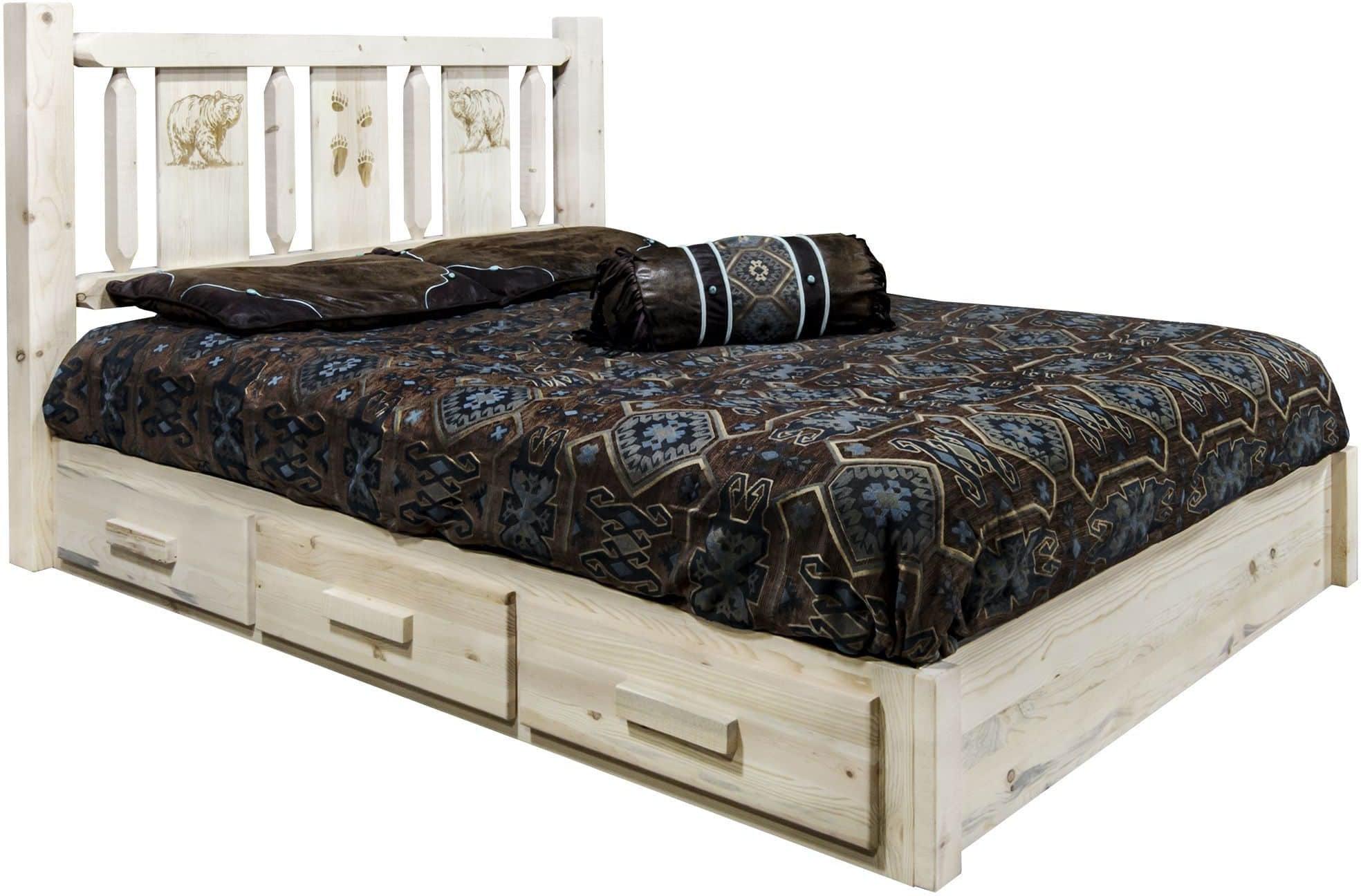 Montana Woodworks Homestead Collection California King Storage Platform Bed - Clear Lacquer Finish-Rustic Furniture Marketplace