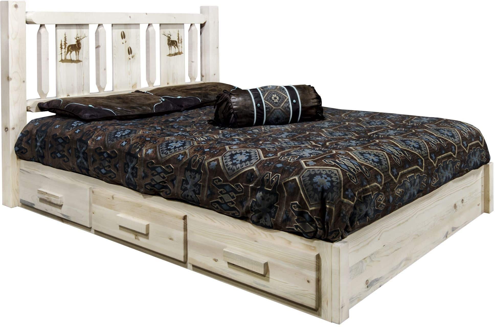 Montana Woodworks Homestead Collection California King Storage Platform Bed - Clear Lacquer Finish-Rustic Furniture Marketplace