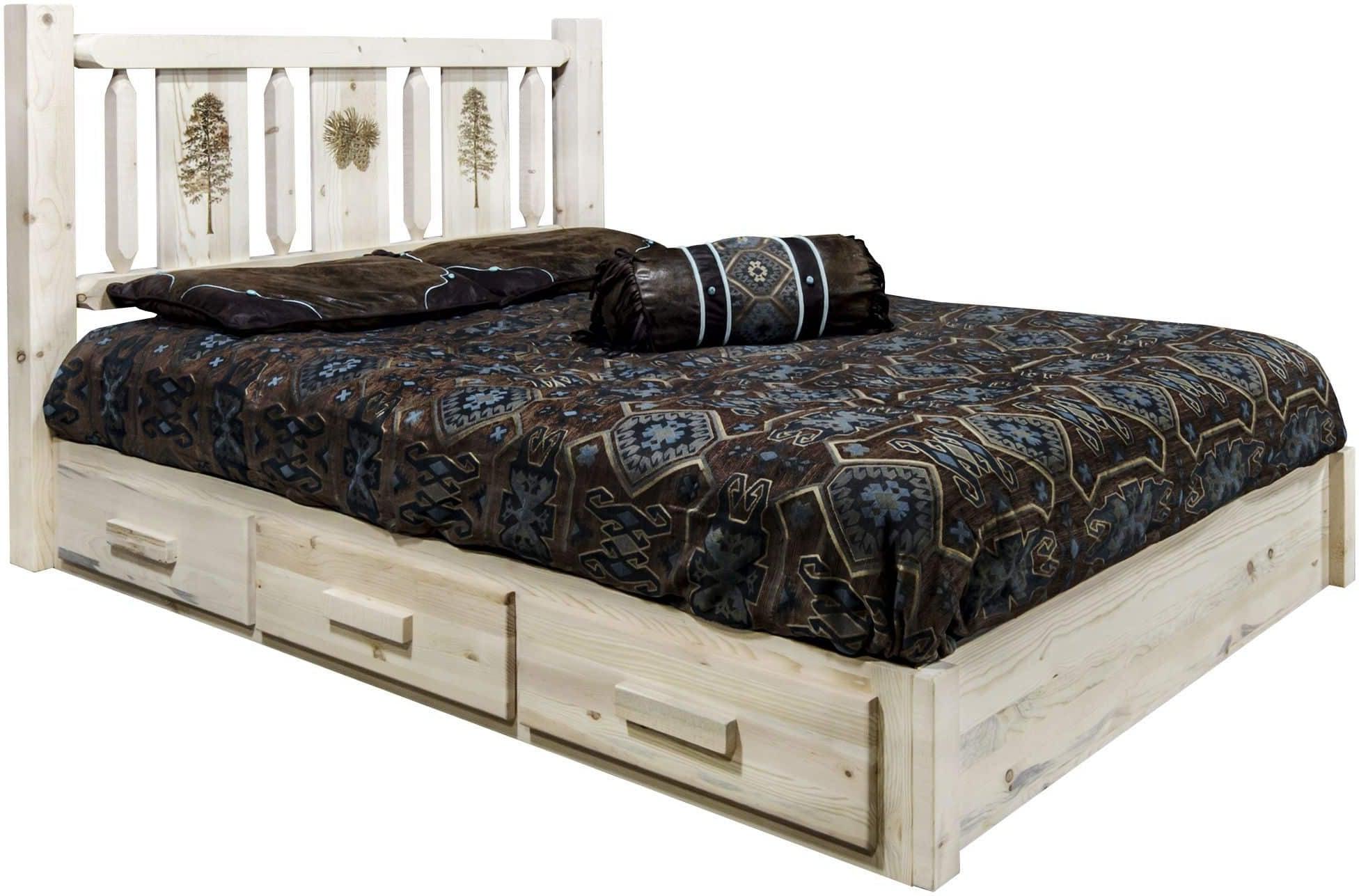 Montana Woodworks Homestead Collection California King Storage Platform Bed - Clear Lacquer Finish-Rustic Furniture Marketplace