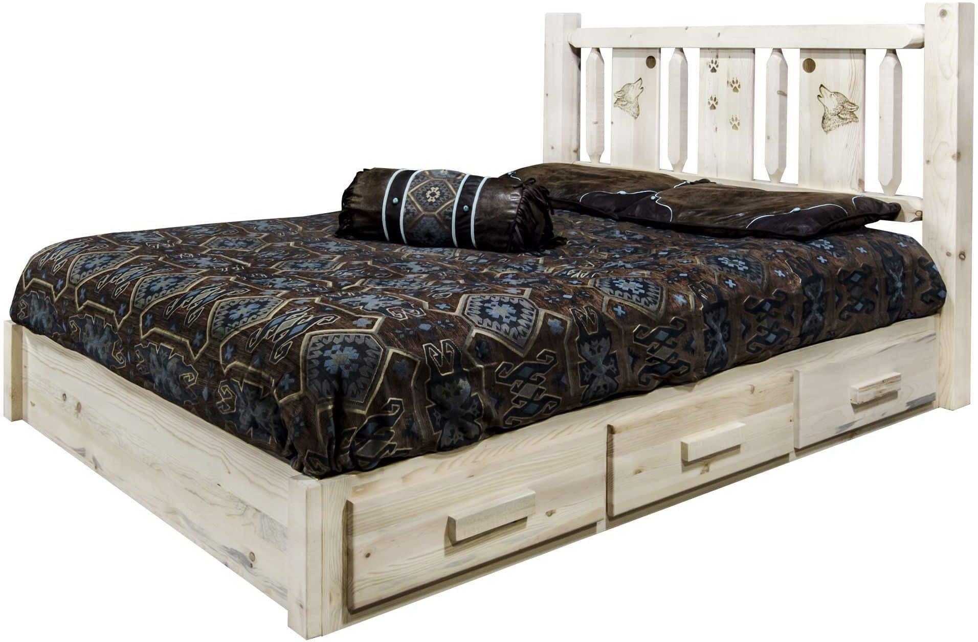 Montana Woodworks Homestead Collection California King Storage Platform Bed with Laser Engraved Design - Ready to Finish-Rustic Furniture Marketplace