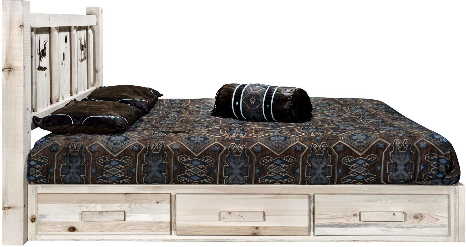 Montana Woodworks Homestead Collection California King Storage Platform Bed with Laser Engraved Design - Ready to Finish-Rustic Furniture Marketplace