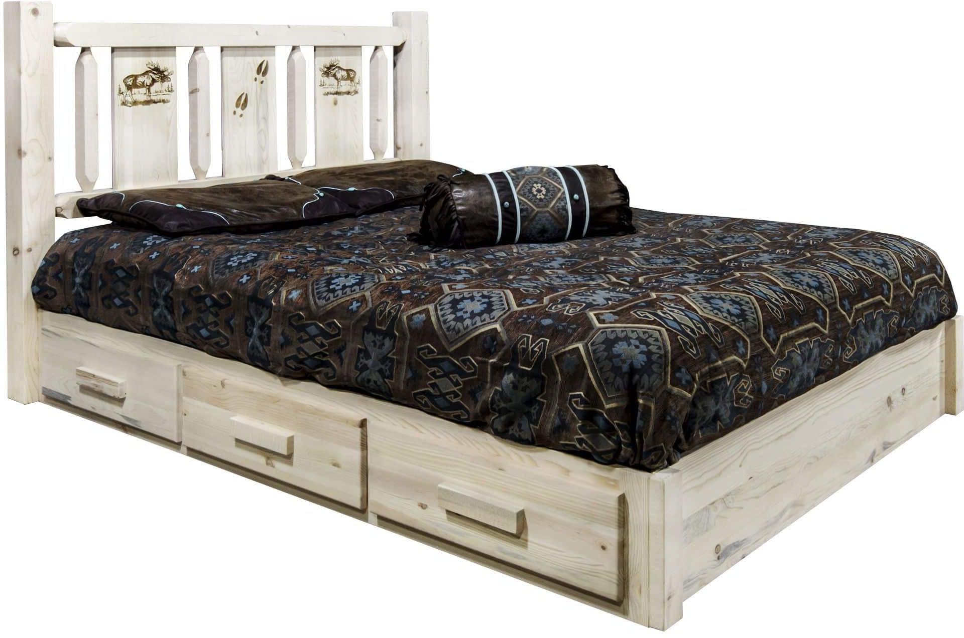 Montana Woodworks Homestead Collection California King Storage Platform Bed with Laser Engraved Design - Ready to Finish-Rustic Furniture Marketplace