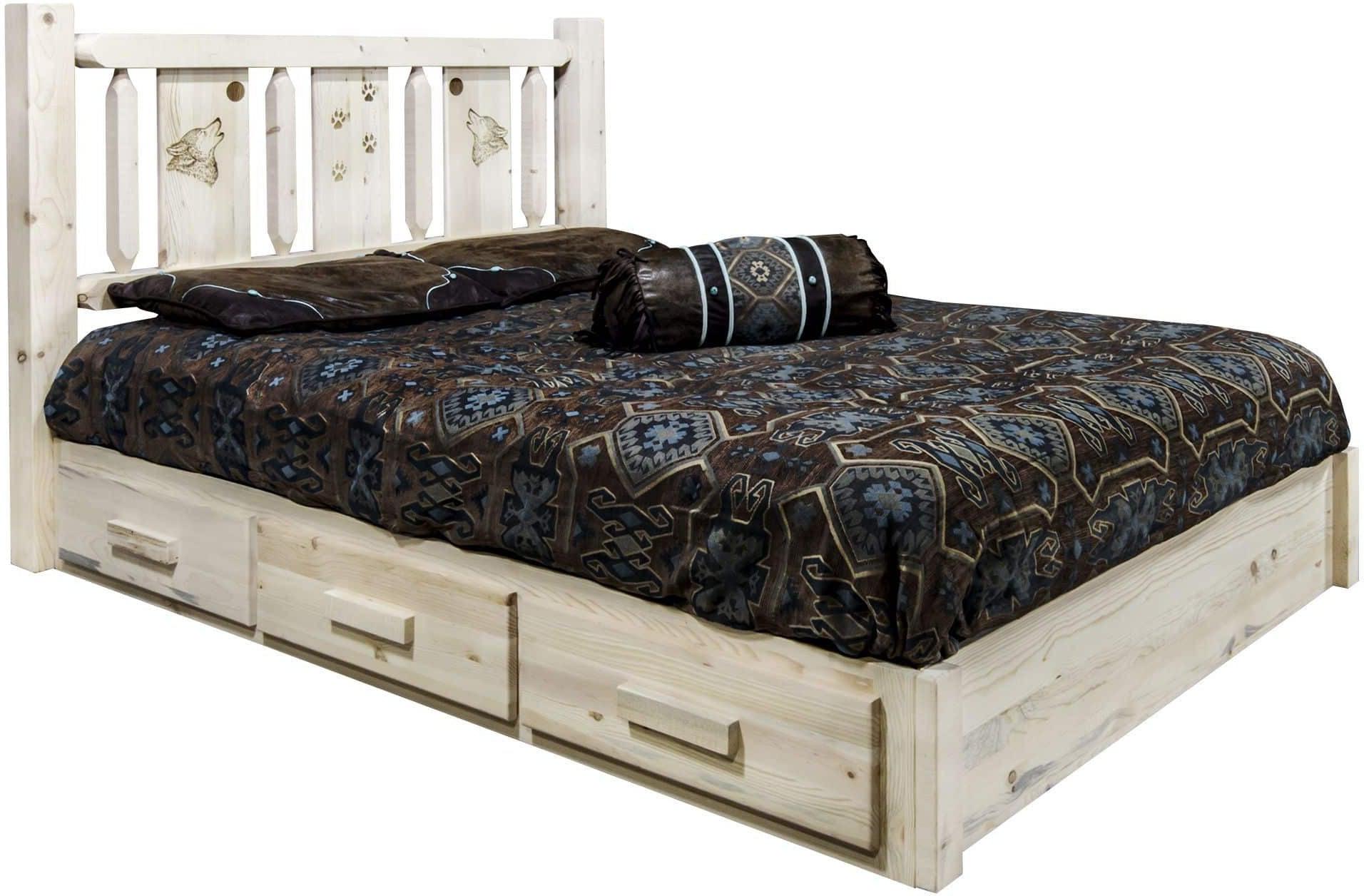 Montana Woodworks Homestead Collection California King Storage Platform Bed with Laser Engraved Design - Ready to Finish-Rustic Furniture Marketplace