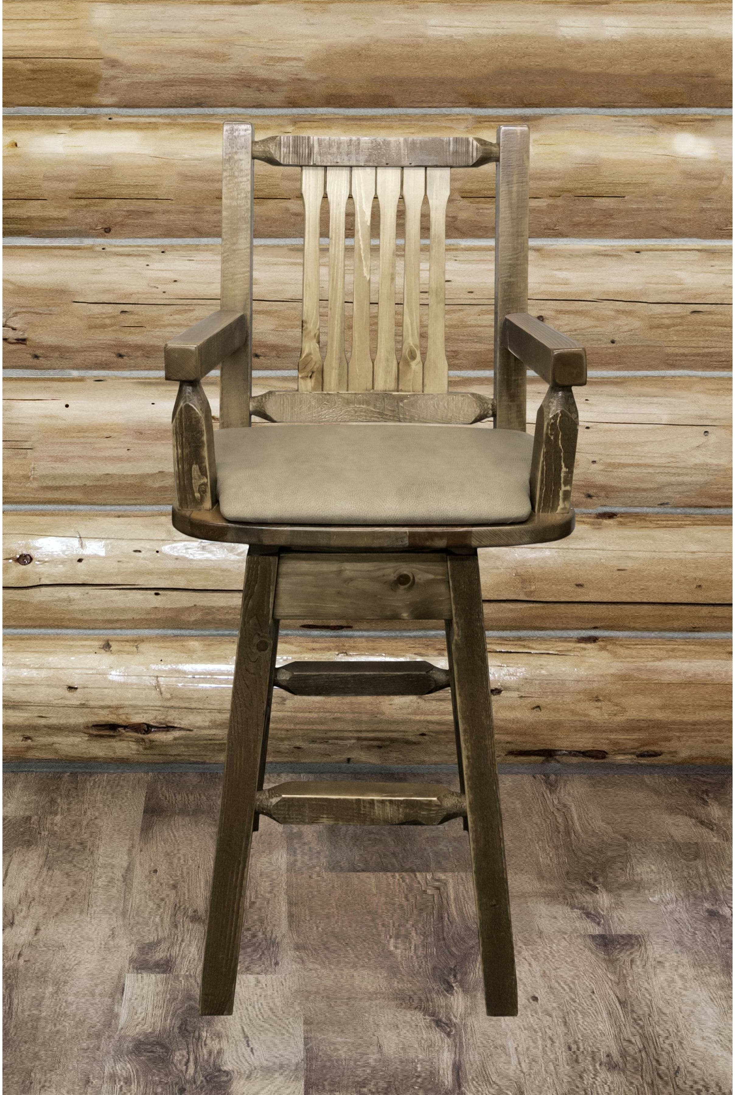 Montana Woodworks Homestead Collection Captain's Barstool with Back/Swivel/Upholstered Seat-Rustic Furniture Marketplace