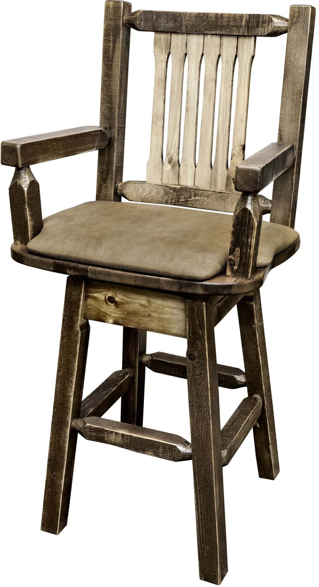 Montana Woodworks Homestead Collection Captain's Barstool with Back/Swivel/Upholstered Seat-Rustic Furniture Marketplace