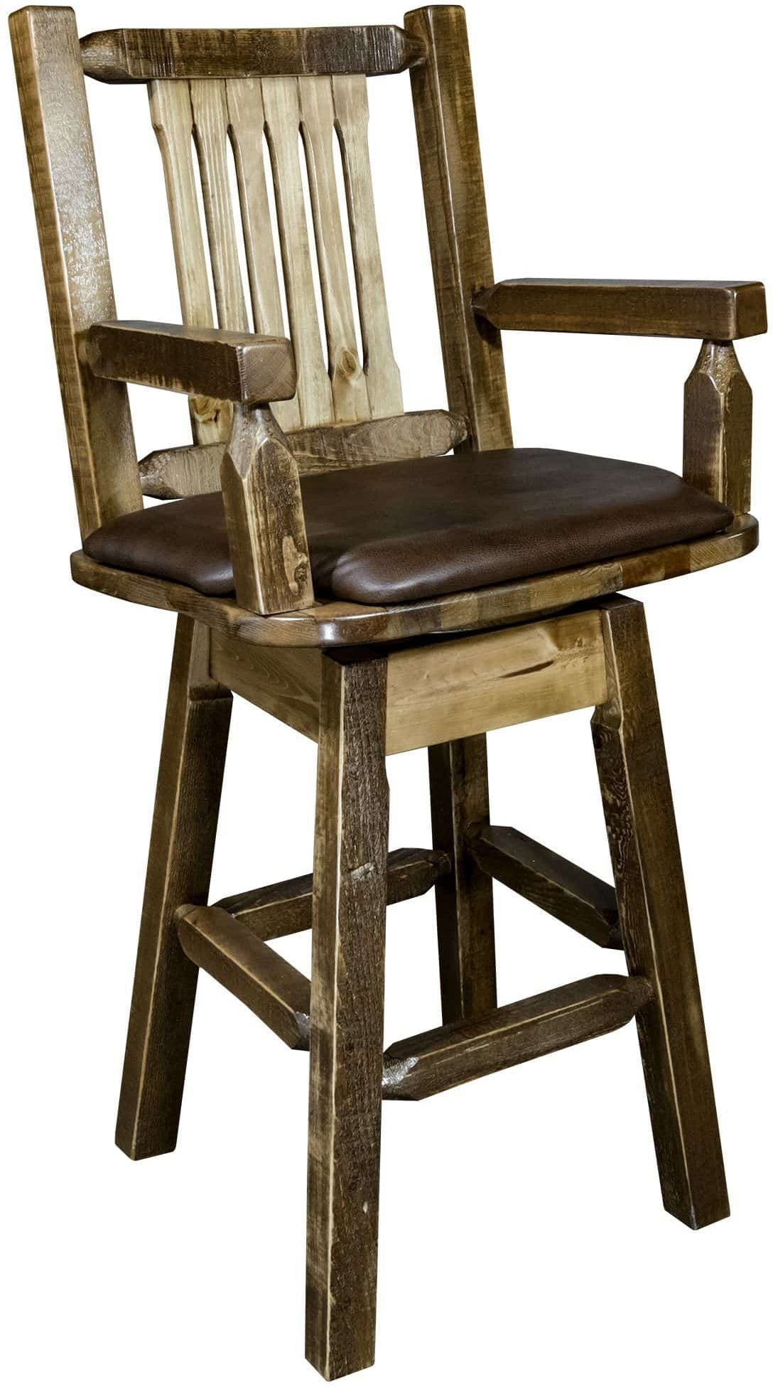 Montana Woodworks Homestead Collection Captain's Barstool with Back/Swivel/Upholstered Seat-Rustic Furniture Marketplace