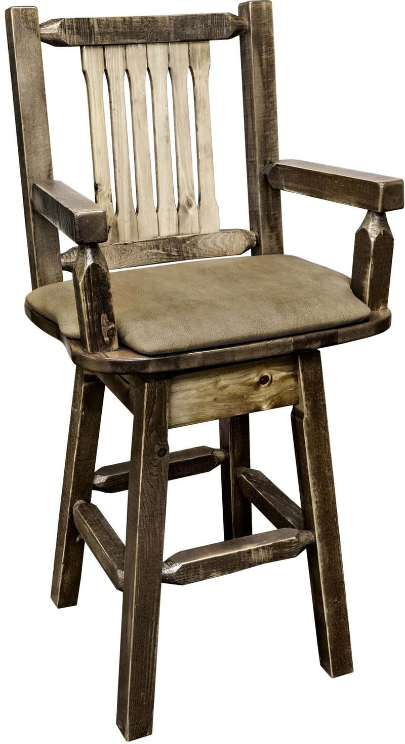 Montana Woodworks Homestead Collection Captain's Barstool with Back/Swivel/Upholstered Seat-Rustic Furniture Marketplace