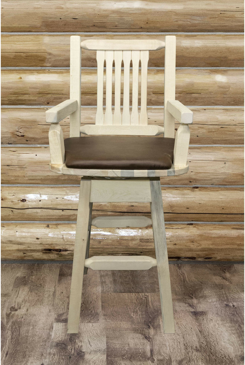 Montana Woodworks Homestead Collection Captain's Barstool with Back/Swivel/Upholstered Seat-Rustic Furniture Marketplace