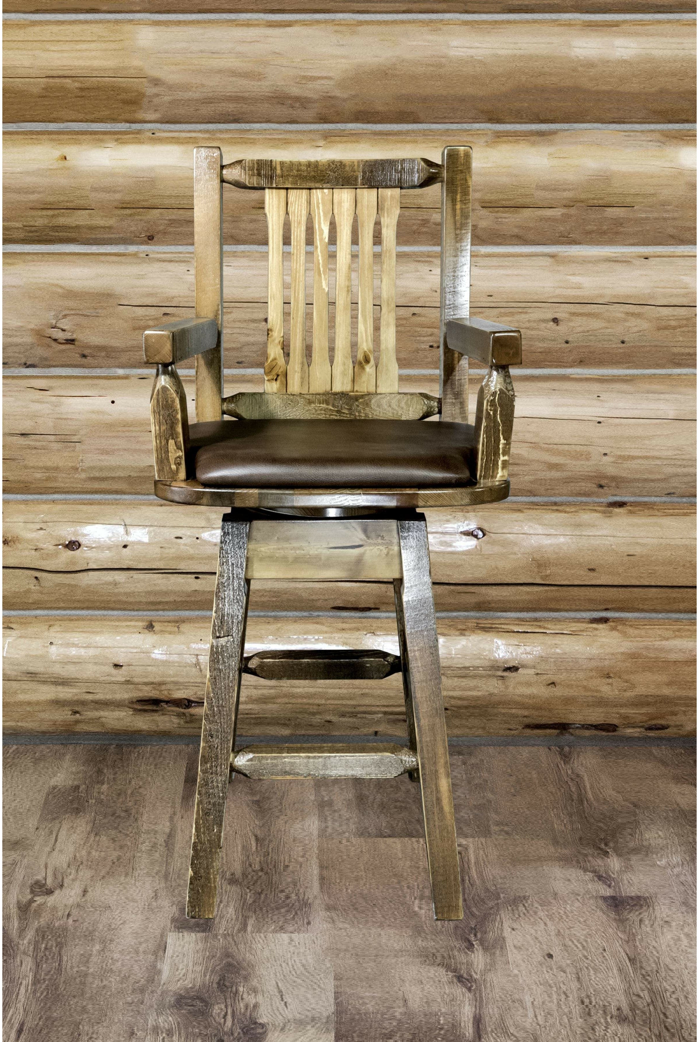 Montana Woodworks Homestead Collection Captain's Barstool with Back/Swivel/Upholstered Seat-Rustic Furniture Marketplace