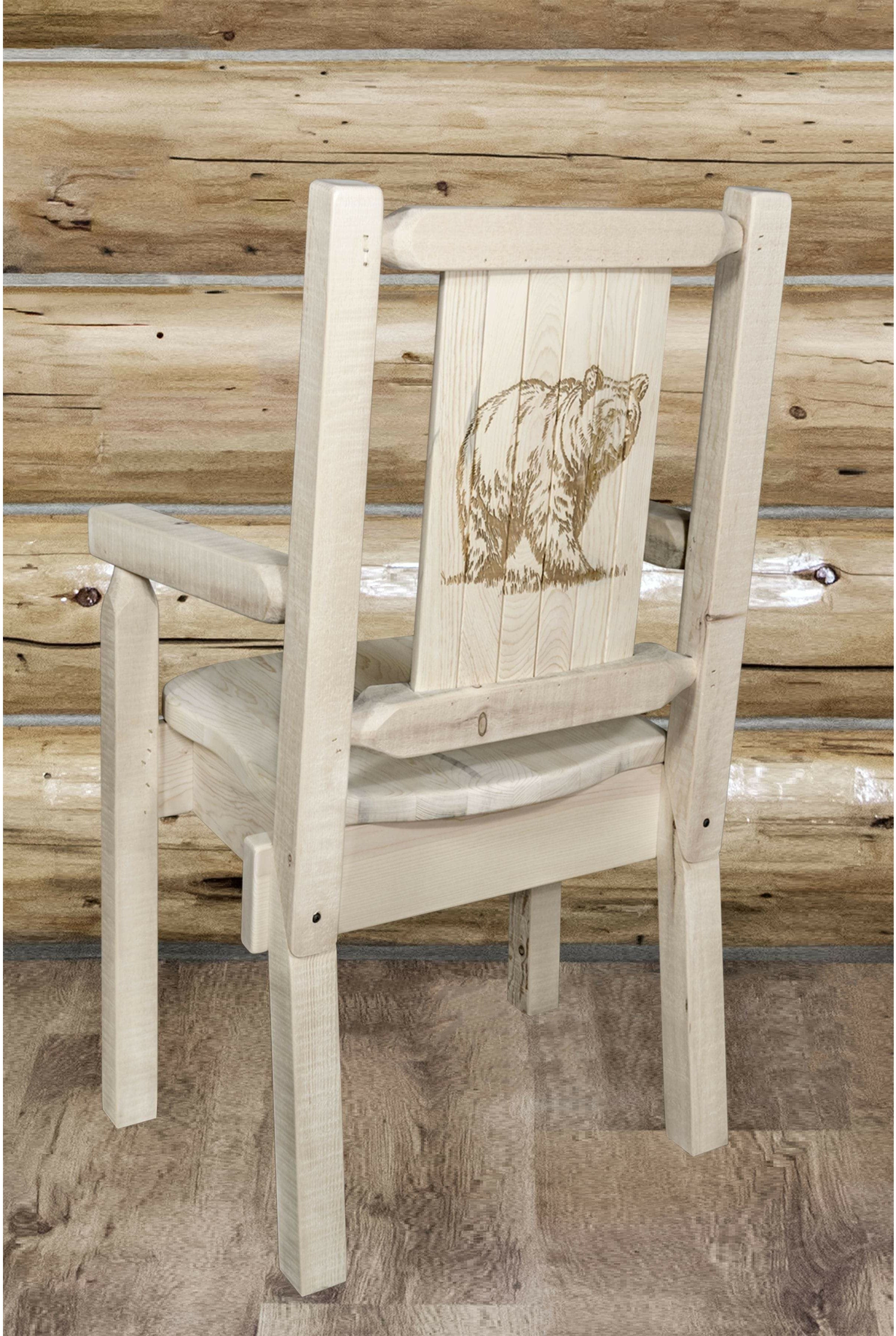 Montana Woodworks Homestead Collection Captain's Chair with Laser Engraved Design - Clear Lacquer Finish-Rustic Furniture Marketplace