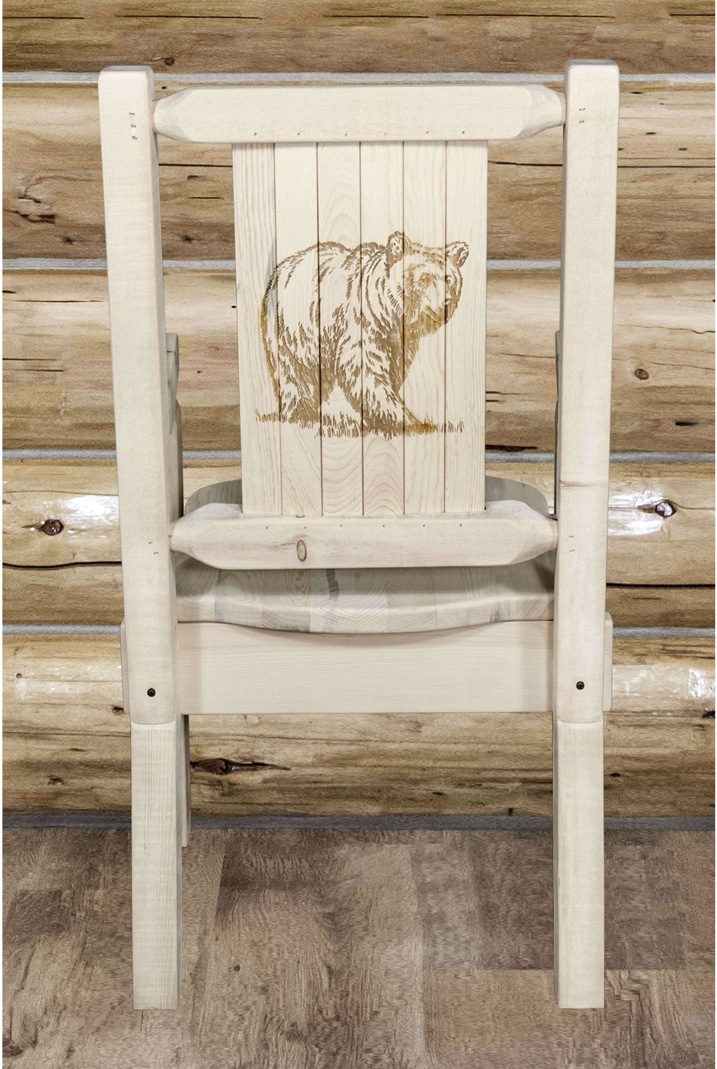 Montana Woodworks Homestead Collection Captain's Chair with Laser Engraved Design - Clear Lacquer Finish-Rustic Furniture Marketplace