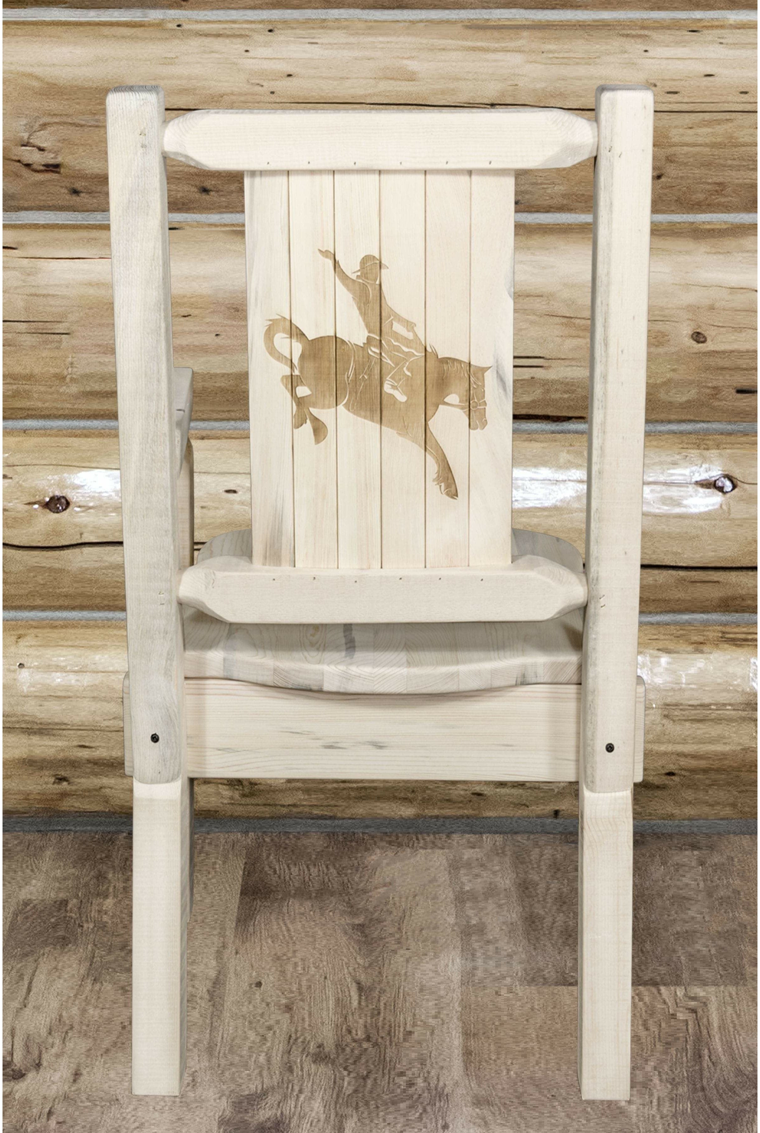 Montana Woodworks Homestead Collection Captain's Chair with Laser Engraved Design - Clear Lacquer Finish-Rustic Furniture Marketplace