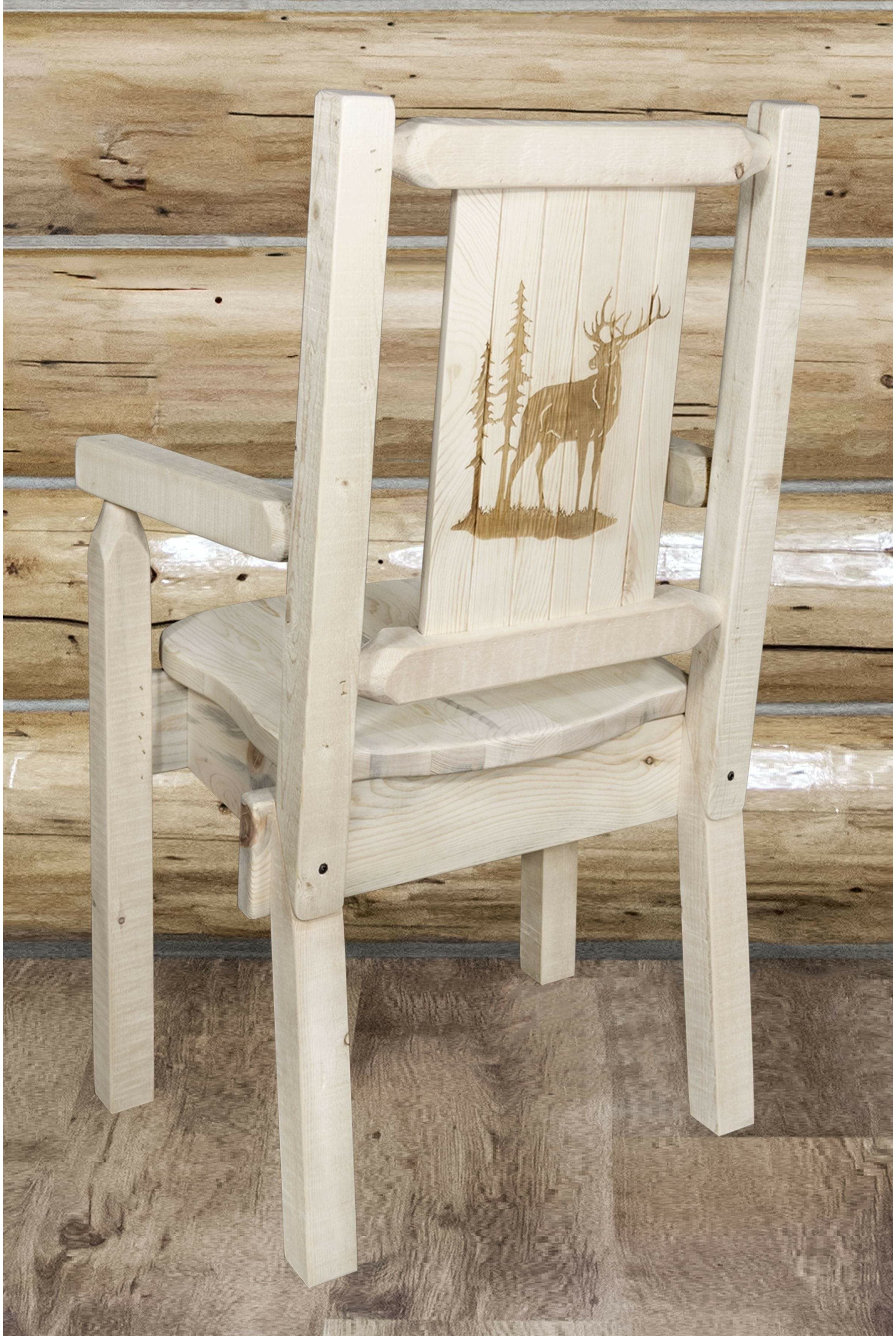 Montana Woodworks Homestead Collection Captain's Chair with Laser Engraved Design - Clear Lacquer Finish-Rustic Furniture Marketplace