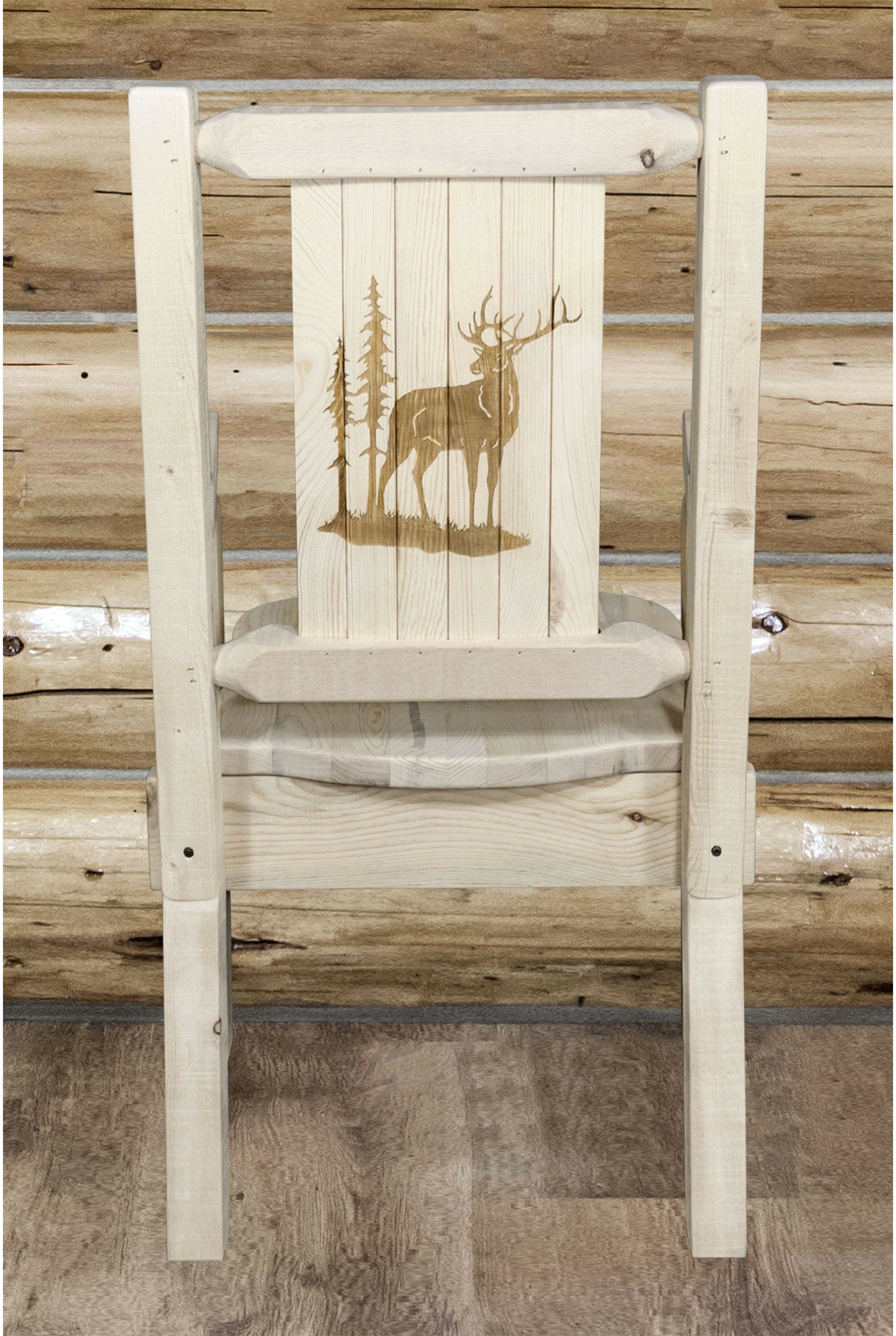 Montana Woodworks Homestead Collection Captain's Chair with Laser Engraved Design - Clear Lacquer Finish-Rustic Furniture Marketplace