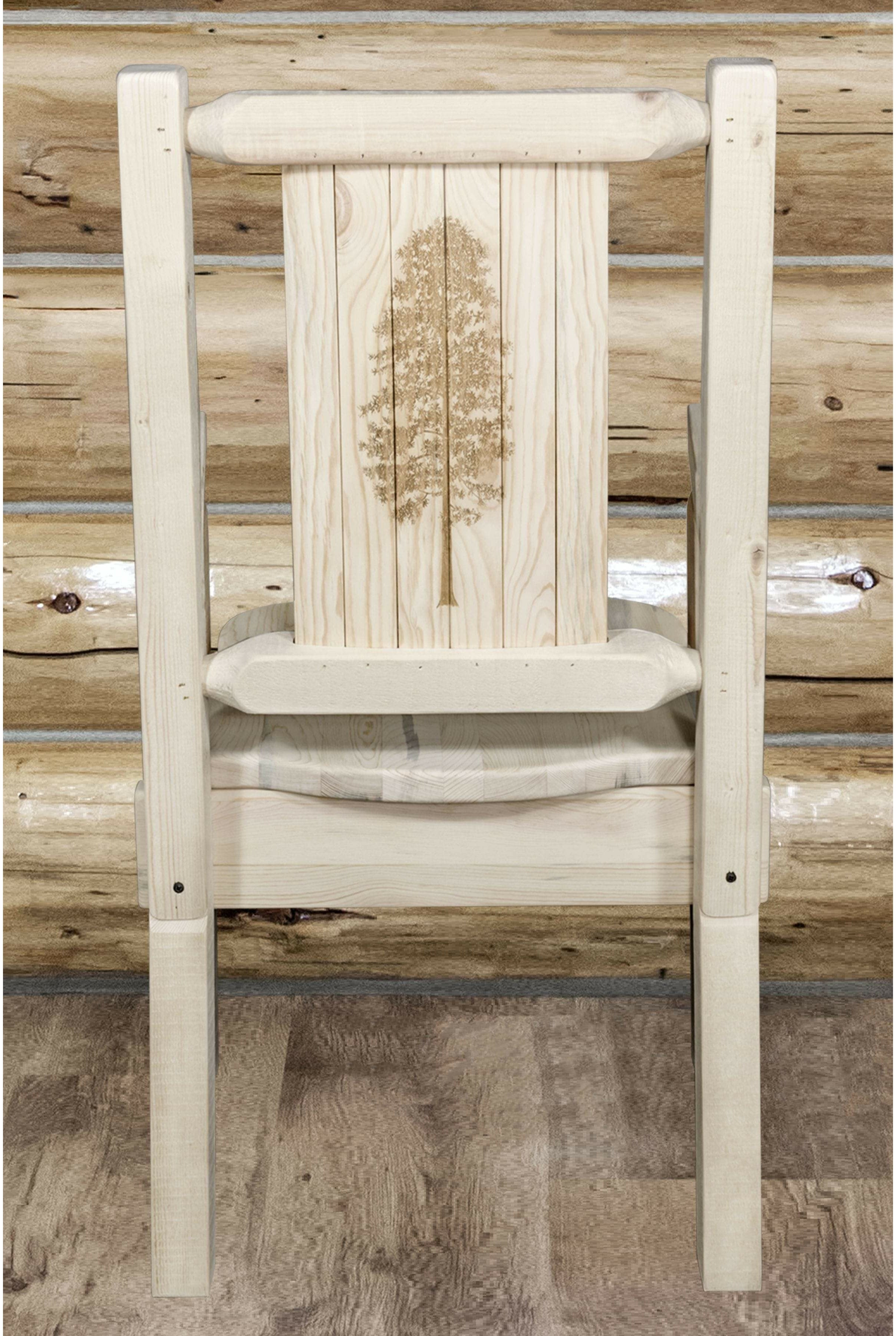 Montana Woodworks Homestead Collection Captain's Chair with Laser Engraved Design - Clear Lacquer Finish-Rustic Furniture Marketplace