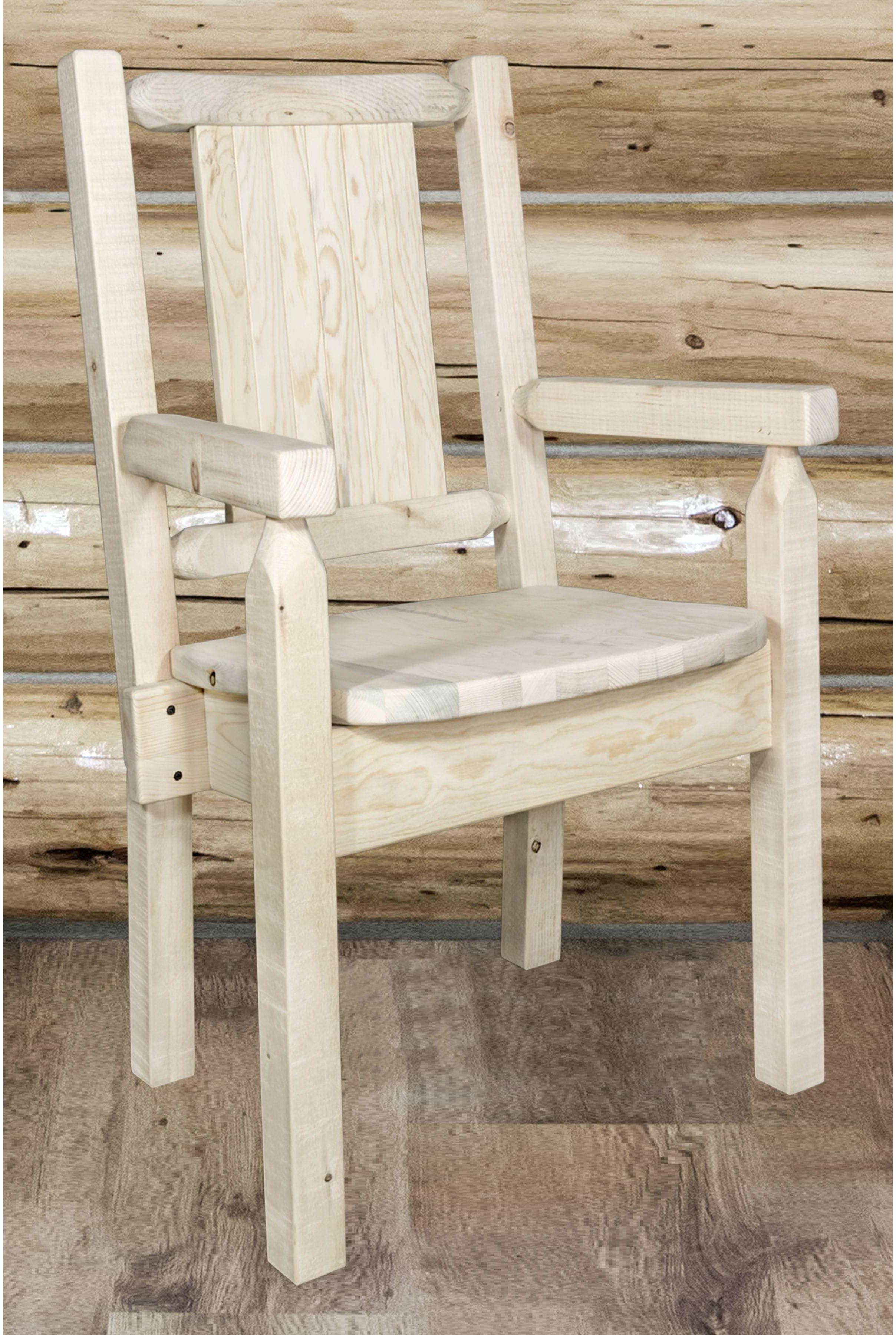 Montana Woodworks Homestead Collection Captain's Chair with Laser Engraved Design - Clear Lacquer Finish-Rustic Furniture Marketplace