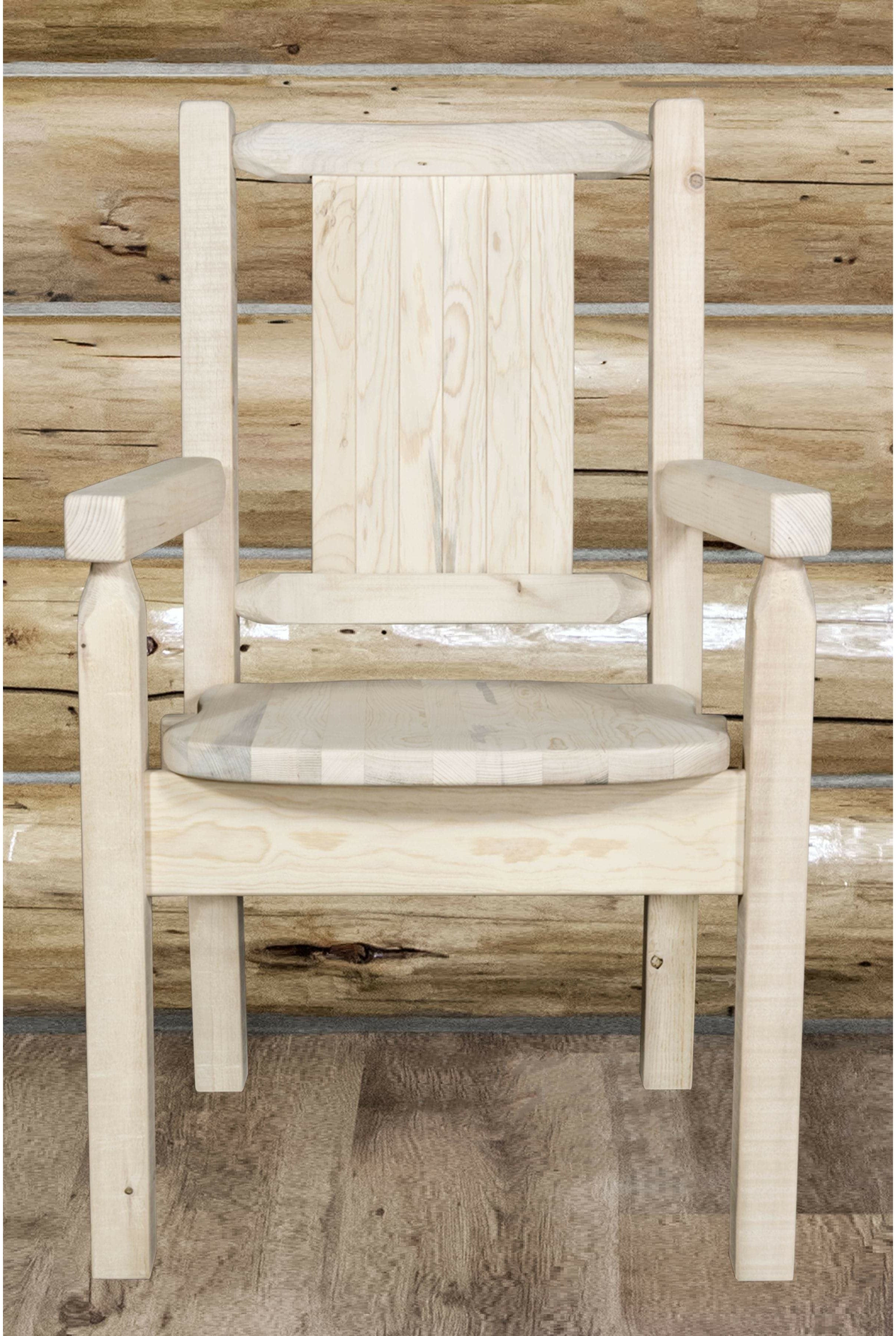 Montana Woodworks Homestead Collection Captain's Chair with Laser Engraved Design - Clear Lacquer Finish-Rustic Furniture Marketplace