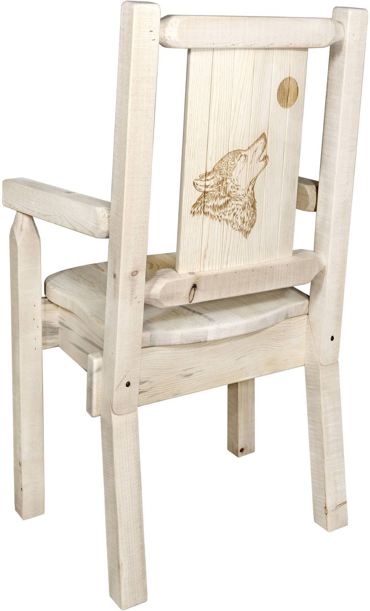 Montana Woodworks Homestead Collection Captain's Chair with Laser Engraved Design - Clear Lacquer Finish-Rustic Furniture Marketplace