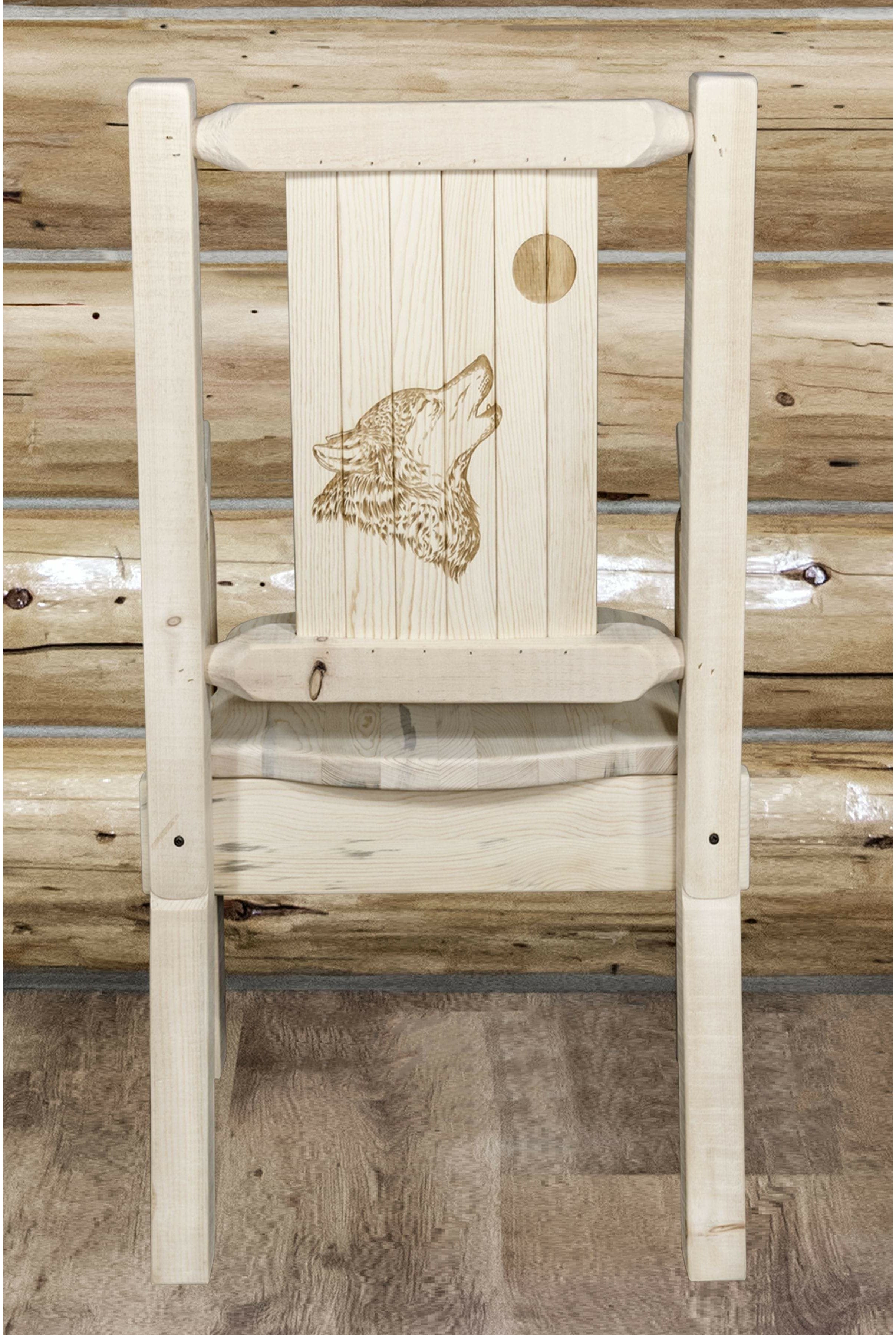 Montana Woodworks Homestead Collection Captain's Chair with Laser Engraved Design - Clear Lacquer Finish-Rustic Furniture Marketplace