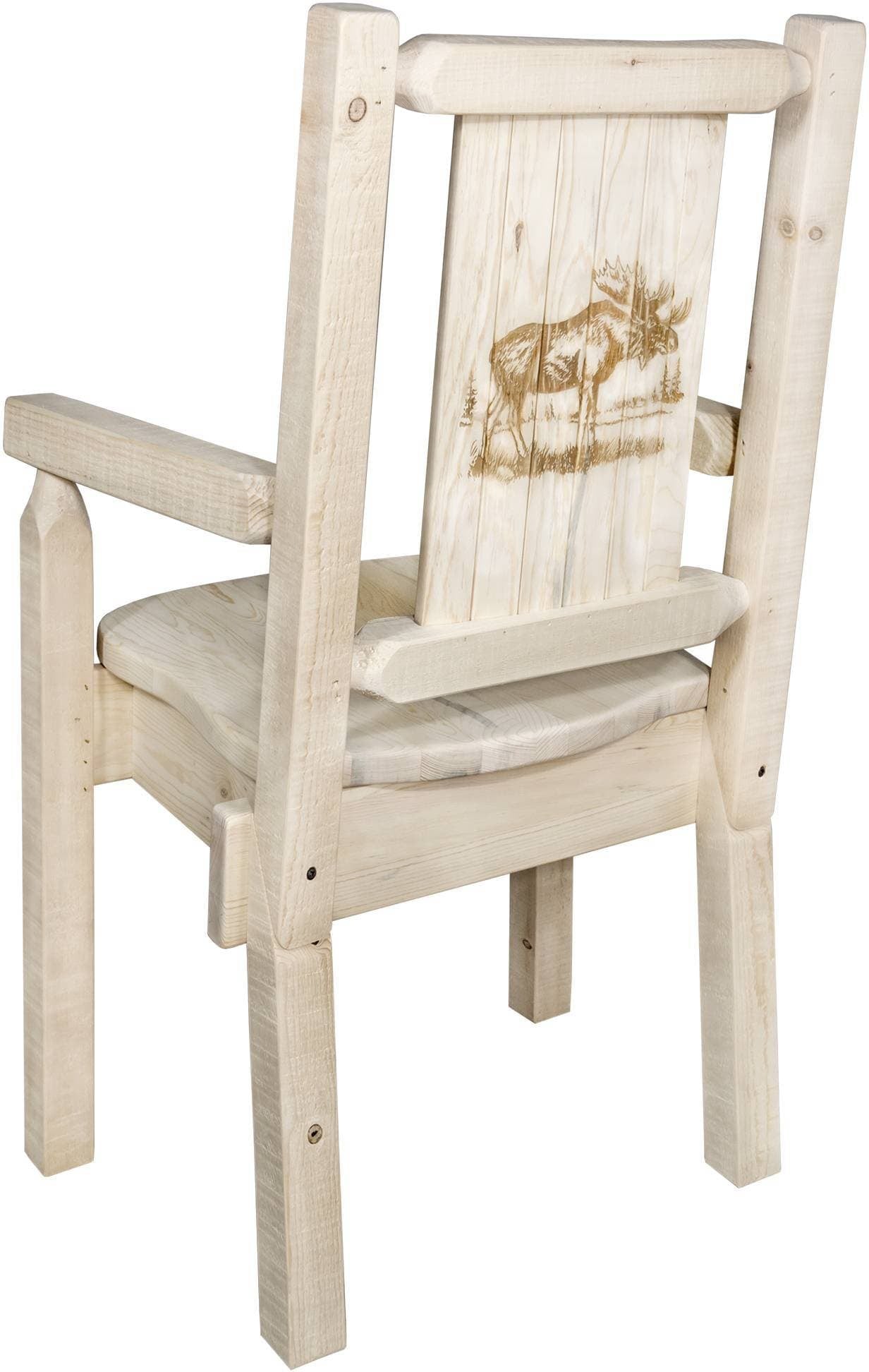 Montana Woodworks Homestead Collection Captain's Chair with Laser Engraved Design - Clear Lacquer Finish-Rustic Furniture Marketplace