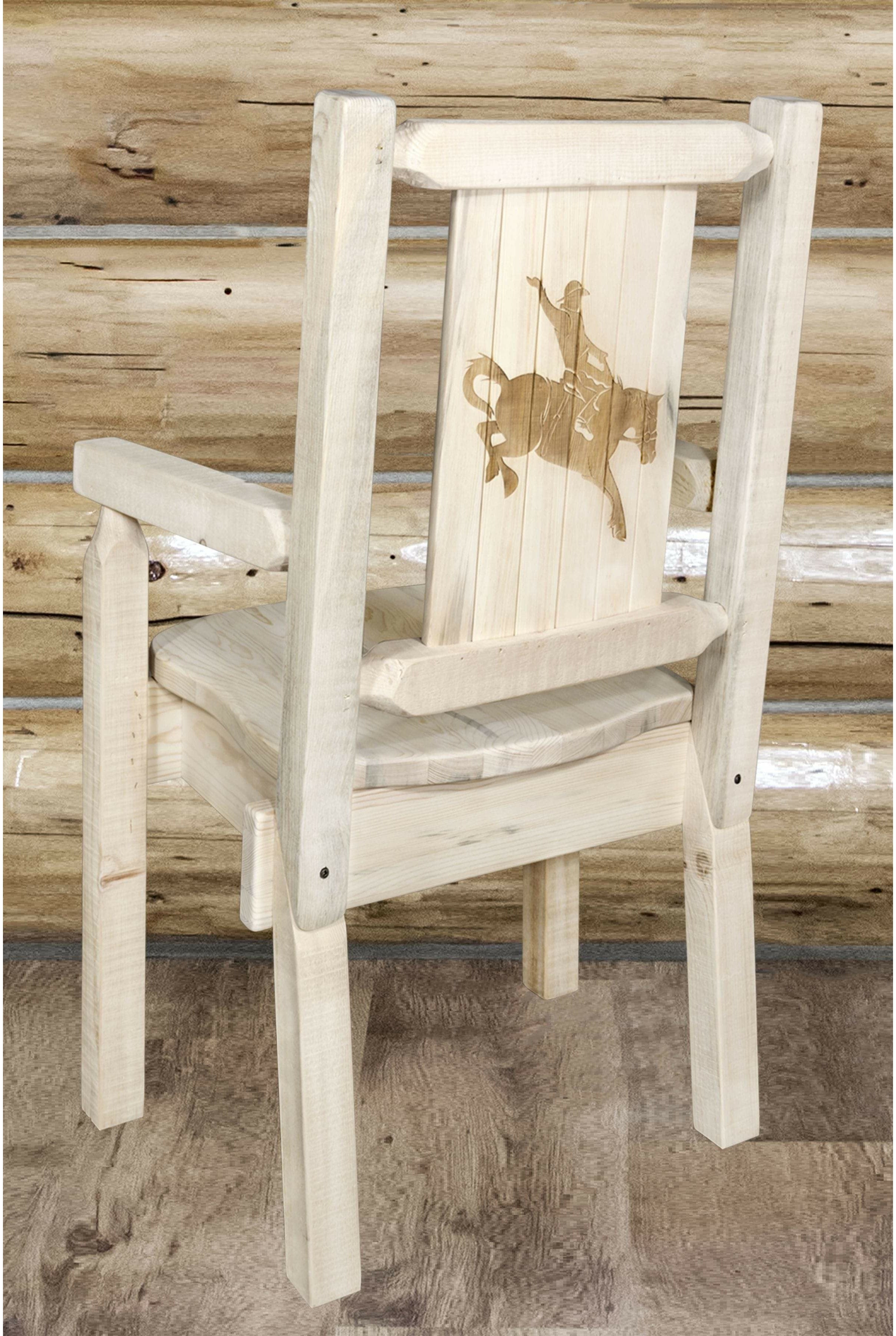 Montana Woodworks Homestead Collection Captain's Chair with Laser Engraved Design - Clear Lacquer Finish-Rustic Furniture Marketplace