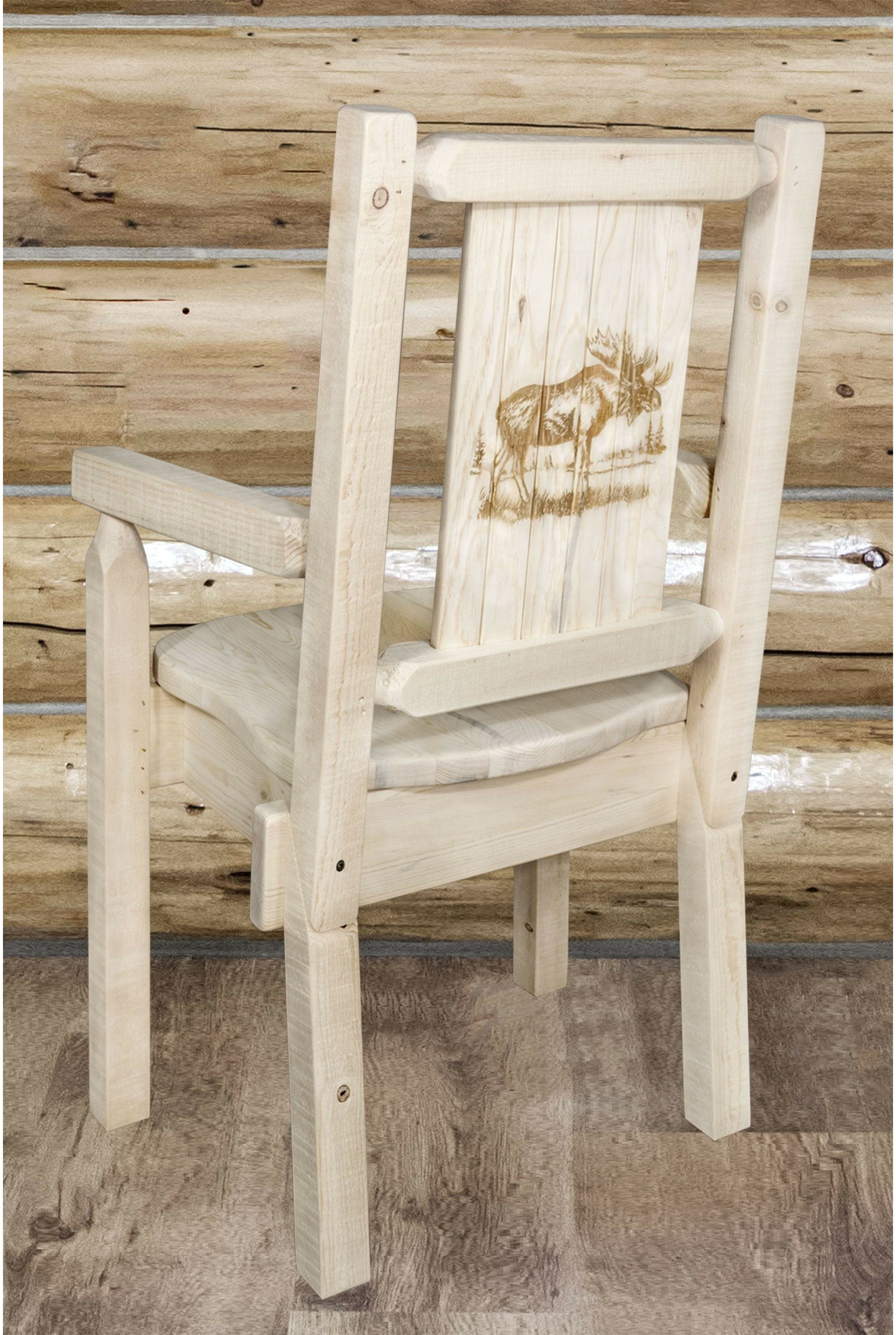 Montana Woodworks Homestead Collection Captain's Chair with Laser Engraved Design - Clear Lacquer Finish-Rustic Furniture Marketplace