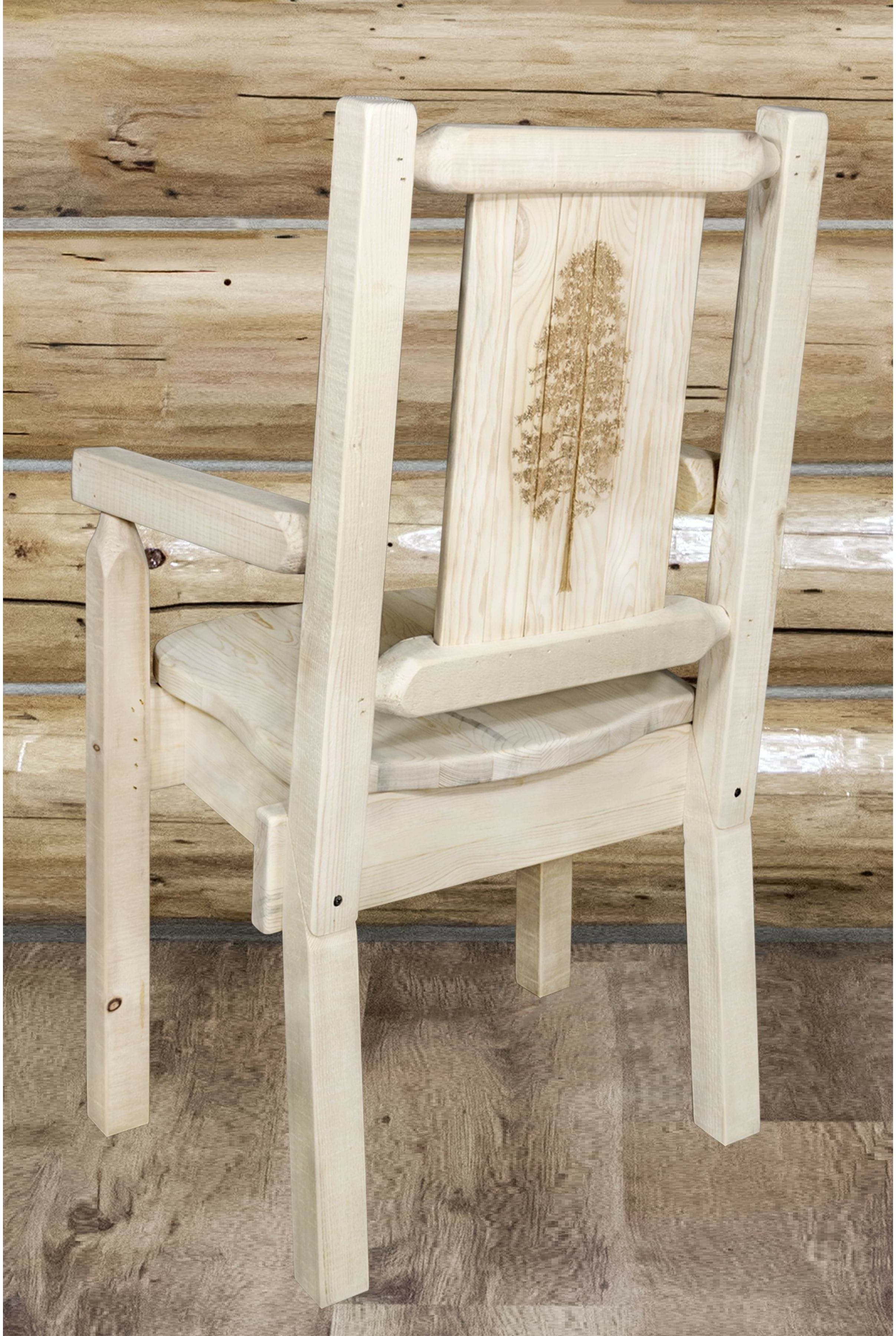 Montana Woodworks Homestead Collection Captain's Chair with Laser Engraved Design - Clear Lacquer Finish-Rustic Furniture Marketplace