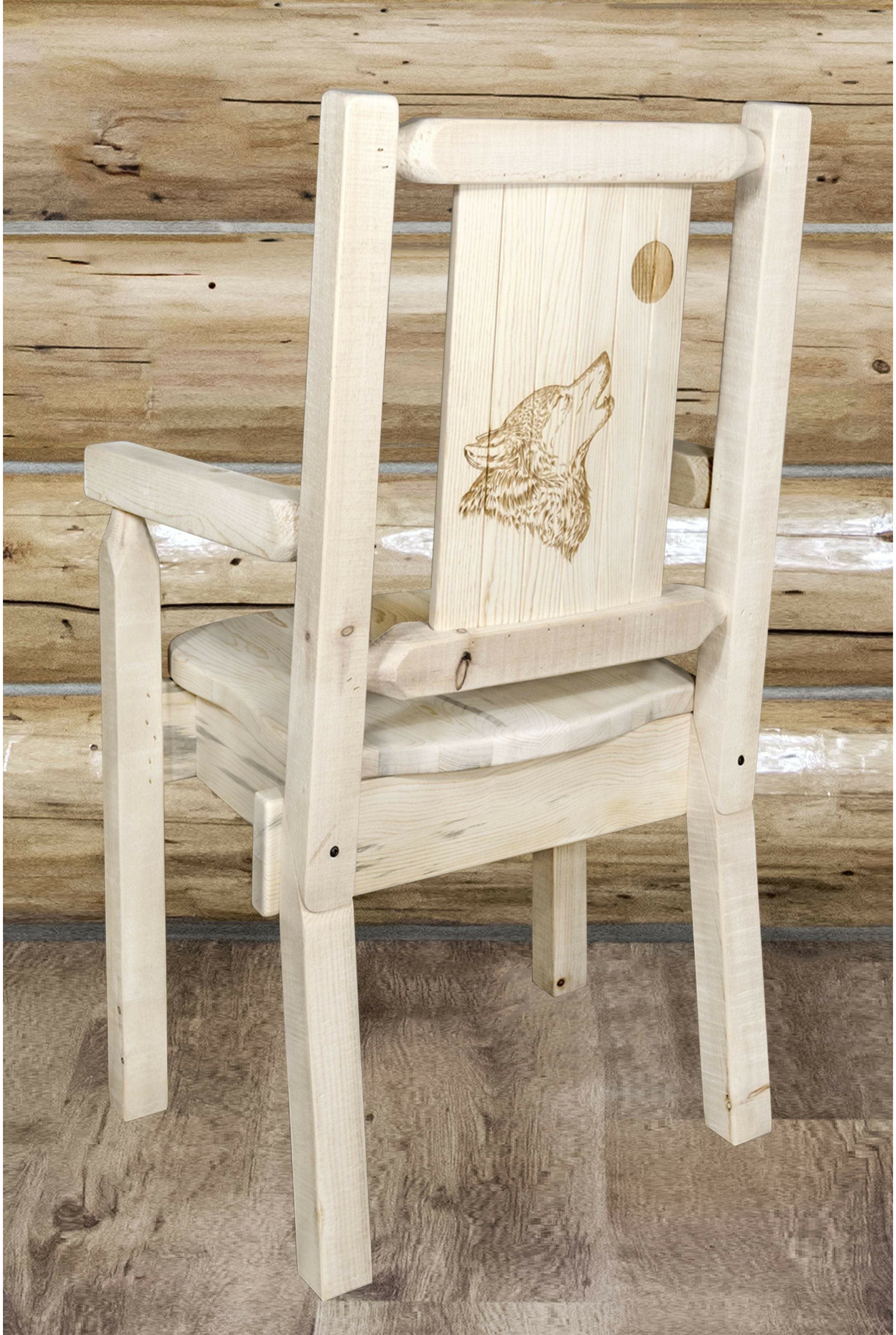 Montana Woodworks Homestead Collection Captain's Chair with Laser Engraved Design - Clear Lacquer Finish-Rustic Furniture Marketplace