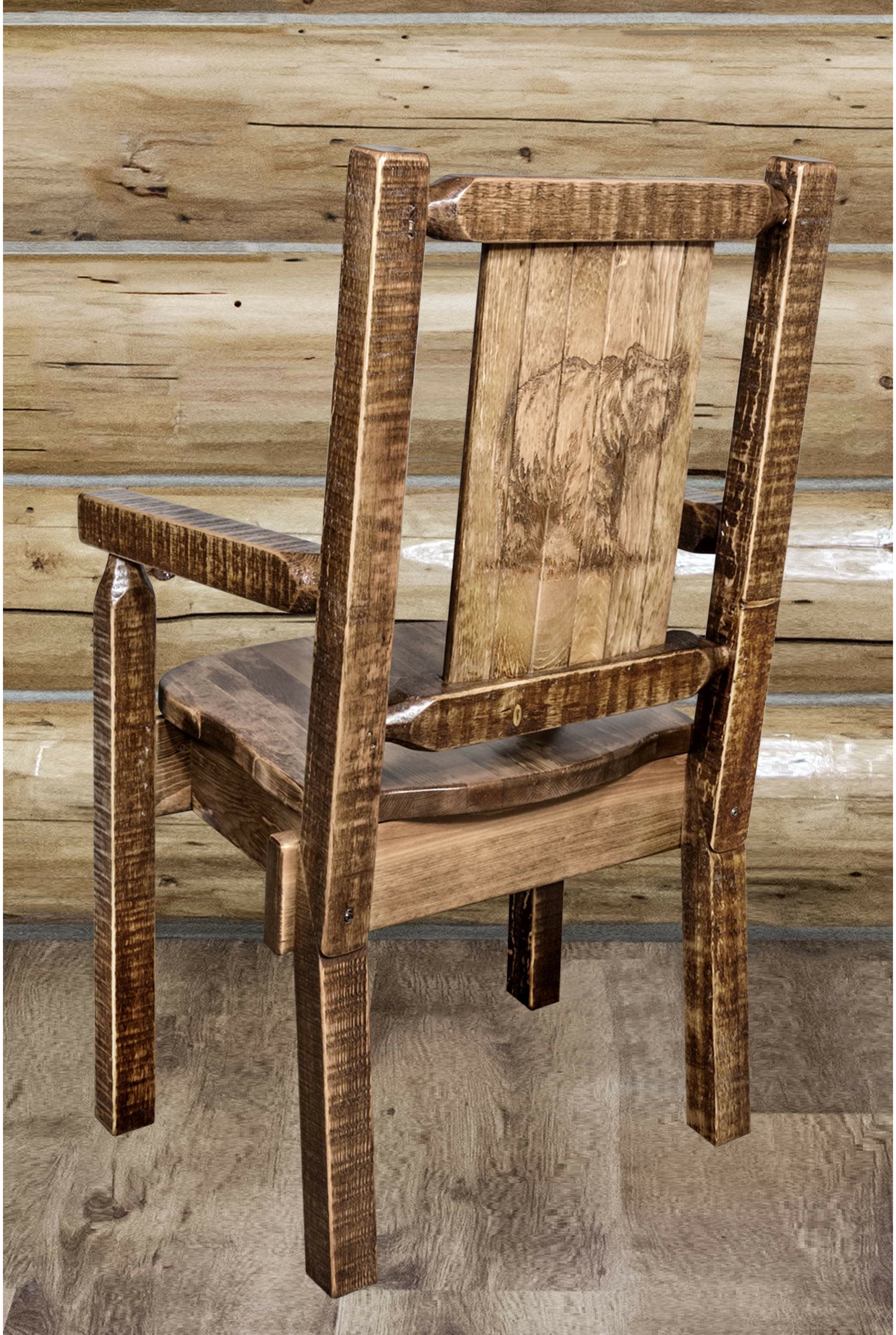 Montana Woodworks Homestead Collection Captain's Chair with Laser Engraved Design - Stain & Lacquer Finish-Rustic Furniture Marketplace