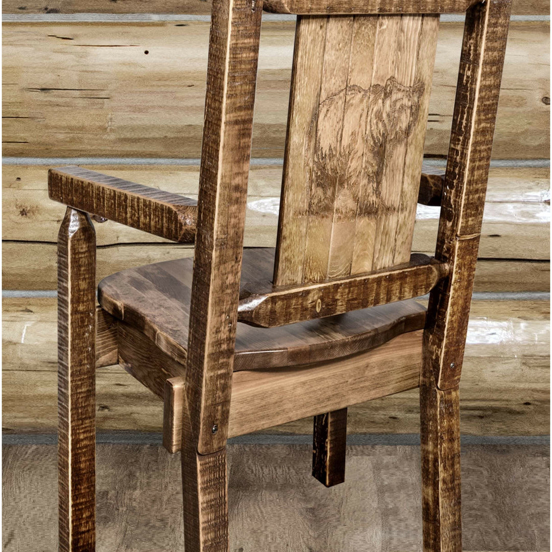 Montana Woodworks Homestead Collection Captain's Chair with Laser Engraved Design - Stain & Lacquer Finish-Rustic Furniture Marketplace