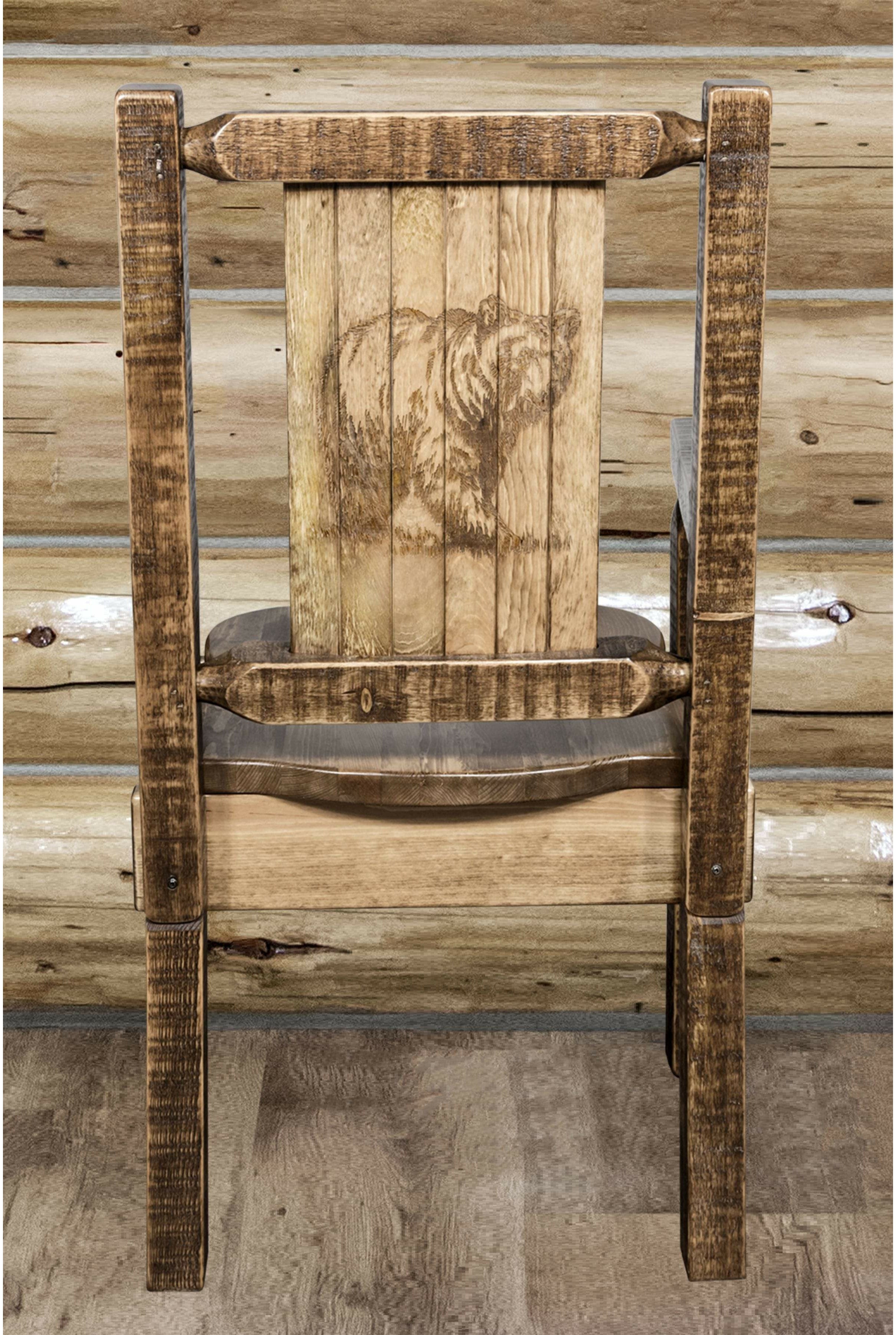 Montana Woodworks Homestead Collection Captain's Chair with Laser Engraved Design - Stain & Lacquer Finish-Rustic Furniture Marketplace