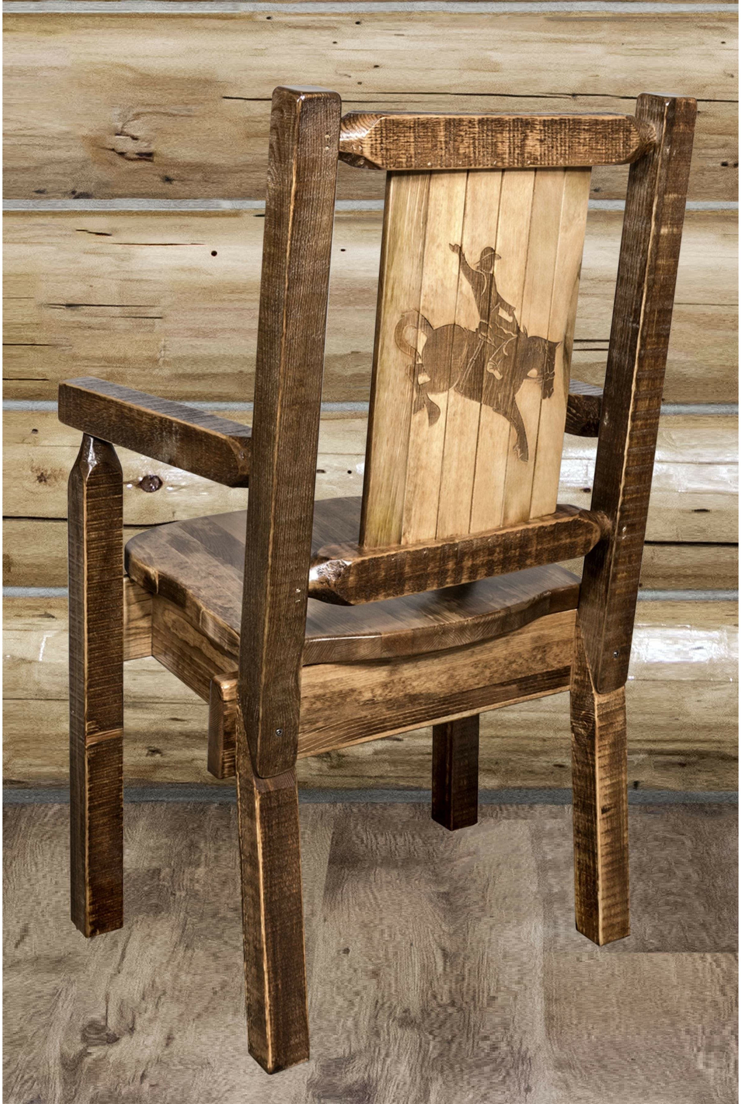 Montana Woodworks Homestead Collection Captain's Chair with Laser Engraved Design - Stain & Lacquer Finish-Rustic Furniture Marketplace