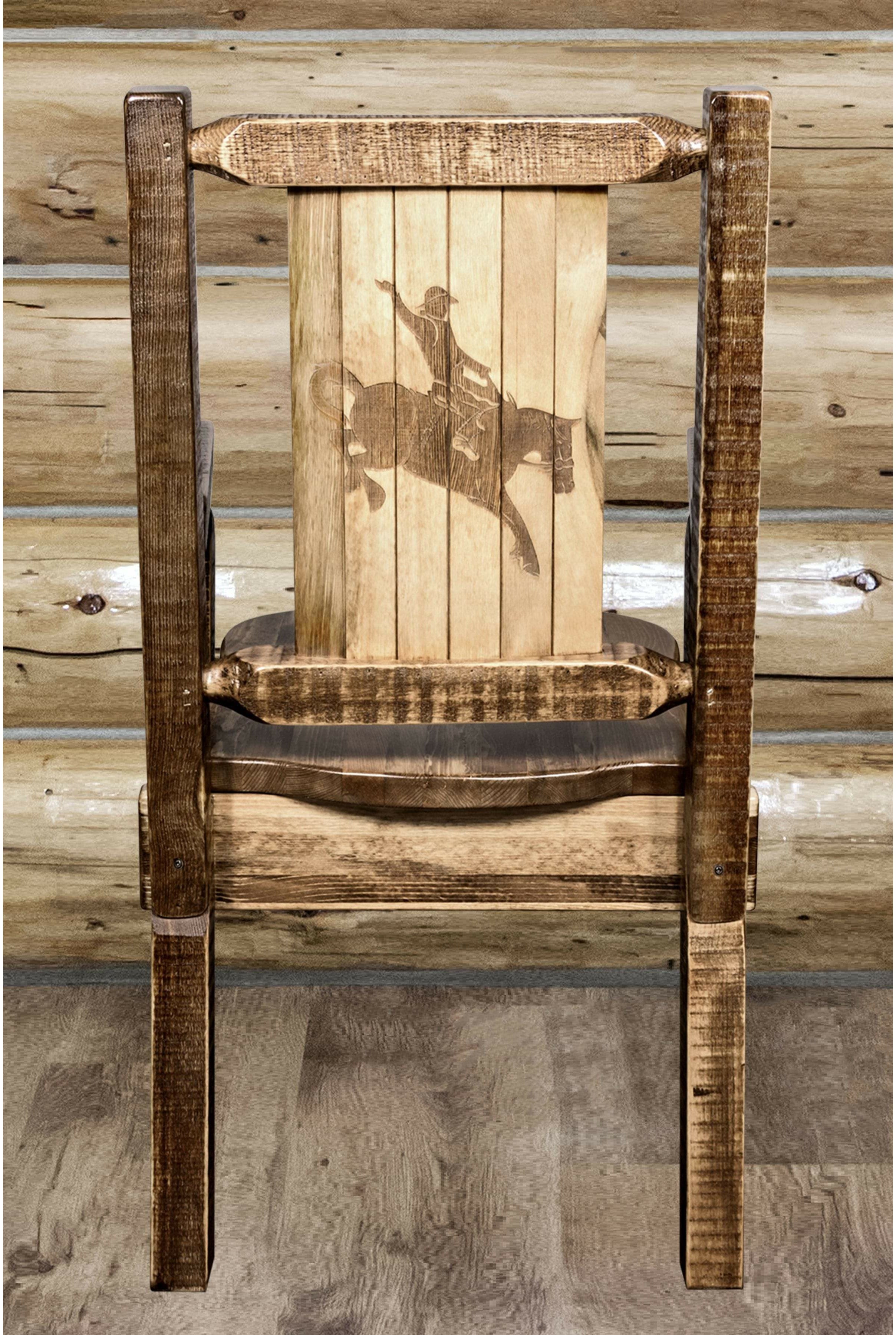 Montana Woodworks Homestead Collection Captain's Chair with Laser Engraved Design - Stain & Lacquer Finish-Rustic Furniture Marketplace