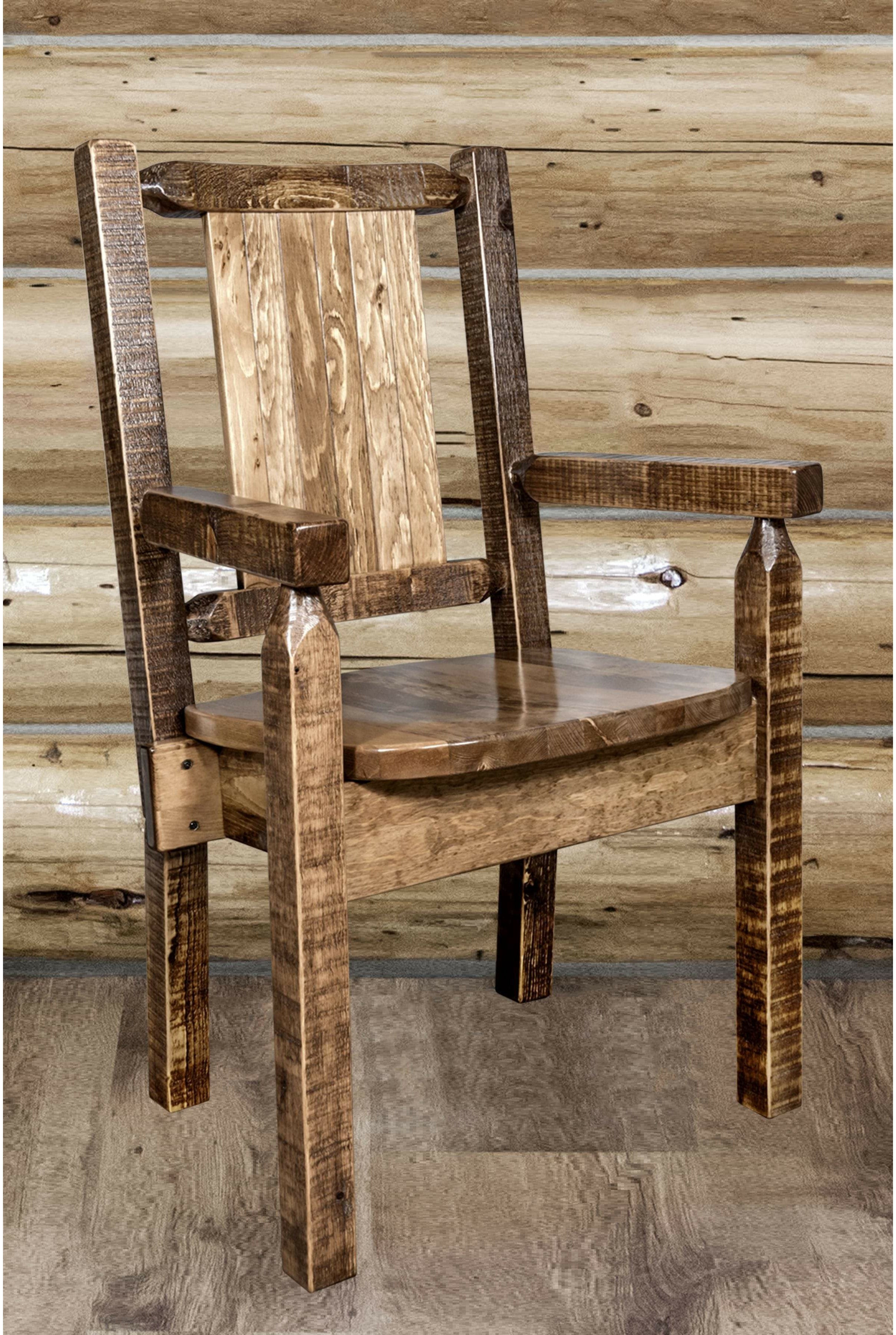 Montana Woodworks Homestead Collection Captain's Chair with Laser Engraved Design - Stain & Lacquer Finish-Rustic Furniture Marketplace