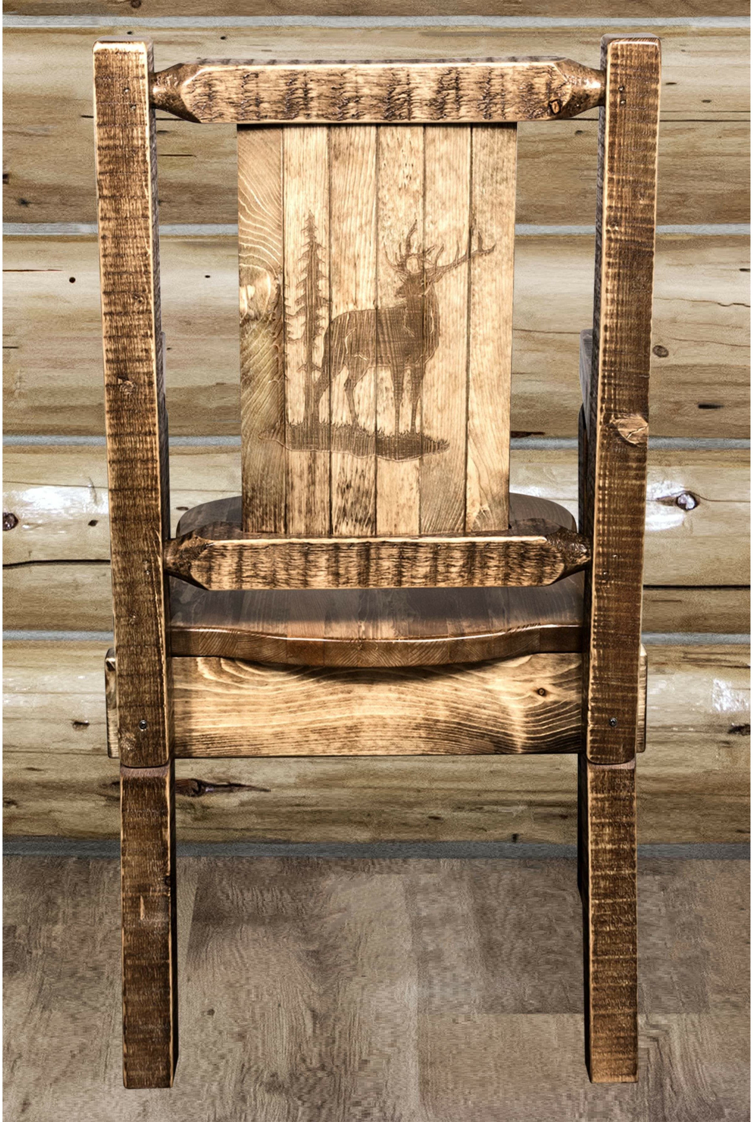 Montana Woodworks Homestead Collection Captain's Chair with Laser Engraved Design - Stain & Lacquer Finish-Rustic Furniture Marketplace