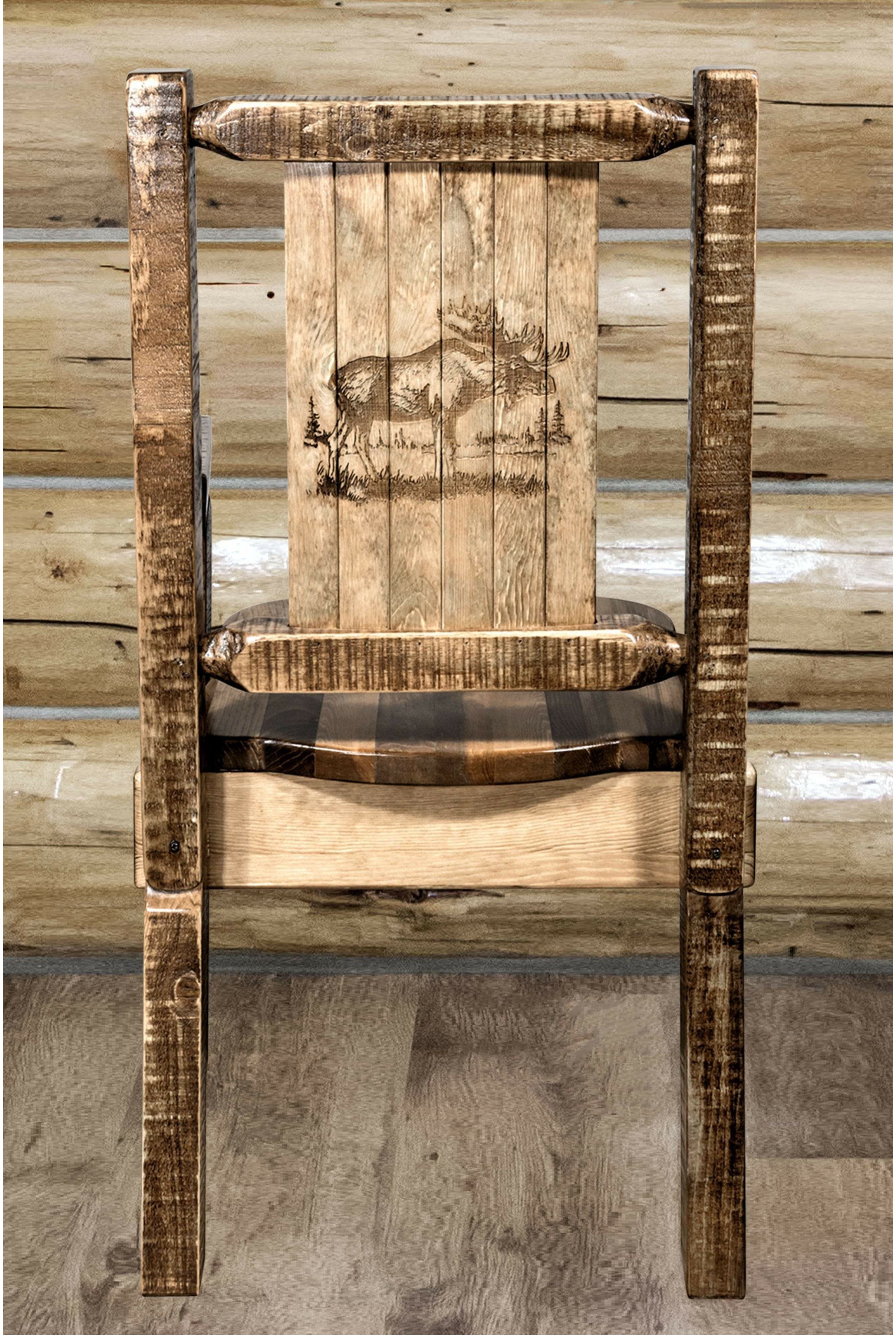 Montana Woodworks Homestead Collection Captain's Chair with Laser Engraved Design - Stain & Lacquer Finish-Rustic Furniture Marketplace