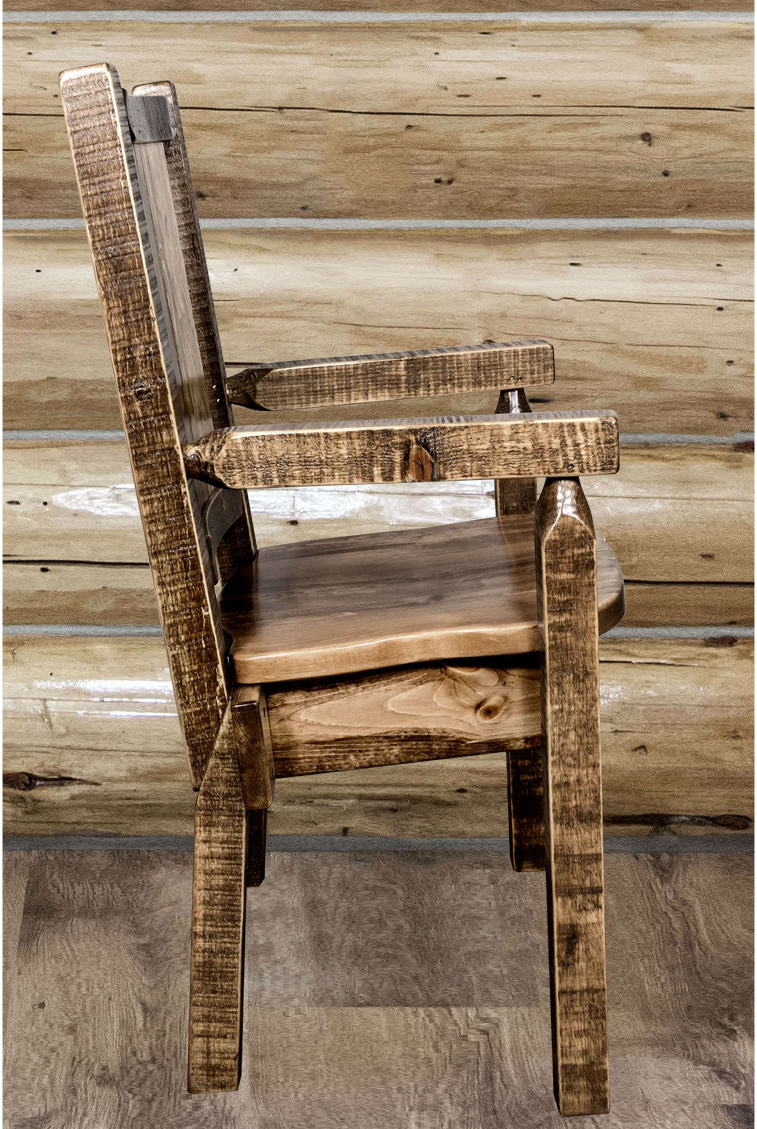 Montana Woodworks Homestead Collection Captain's Chair with Laser Engraved Design - Stain & Lacquer Finish-Rustic Furniture Marketplace