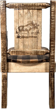 Montana Woodworks Homestead Collection Captain's Chair with Laser Engraved Design - Stain & Lacquer Finish-Rustic Furniture Marketplace