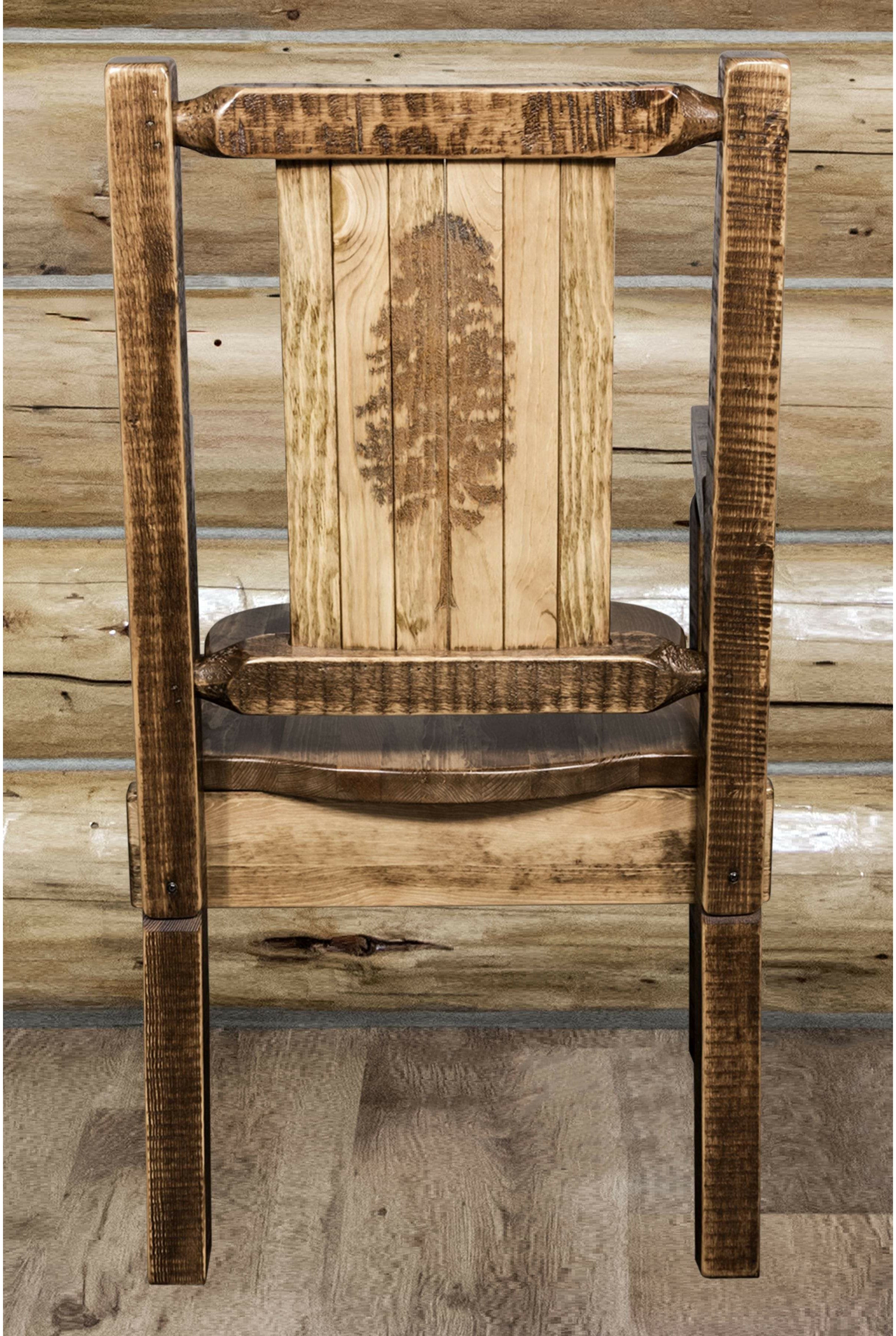 Montana Woodworks Homestead Collection Captain's Chair with Laser Engraved Design - Stain & Lacquer Finish-Rustic Furniture Marketplace