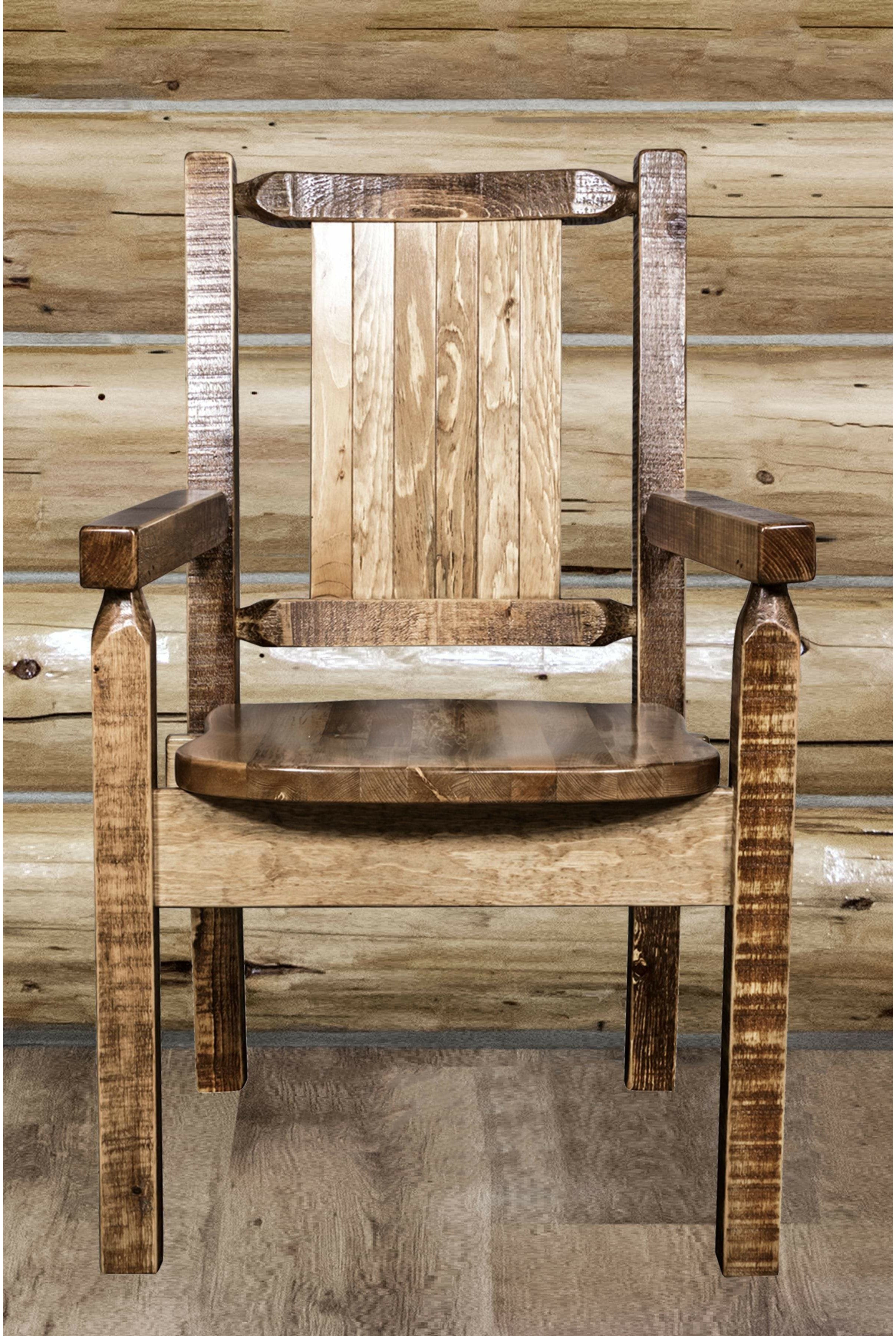 Montana Woodworks Homestead Collection Captain's Chair with Laser Engraved Design - Stain & Lacquer Finish-Rustic Furniture Marketplace