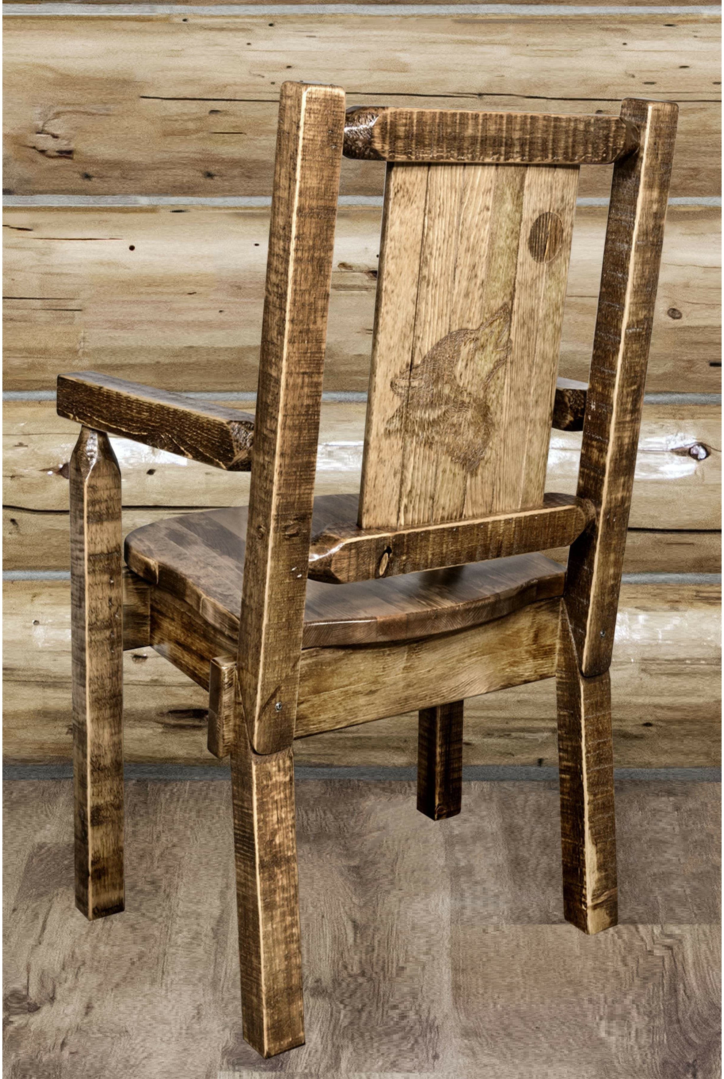 Montana Woodworks Homestead Collection Captain's Chair with Laser Engraved Design - Stain & Lacquer Finish-Rustic Furniture Marketplace