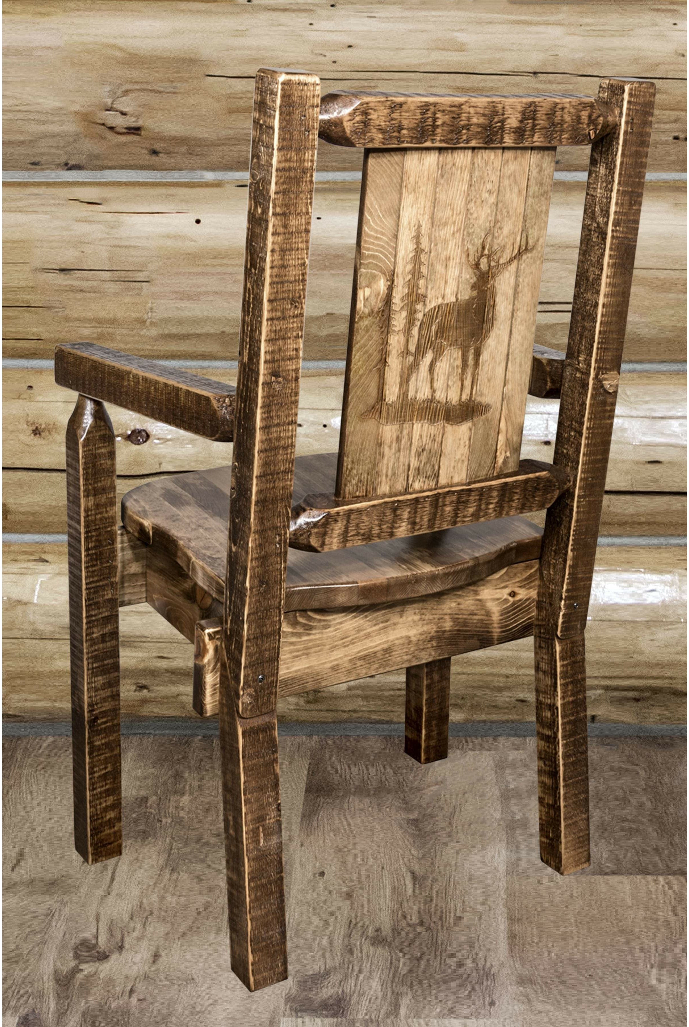 Montana Woodworks Homestead Collection Captain's Chair with Laser Engraved Design - Stain & Lacquer Finish-Rustic Furniture Marketplace