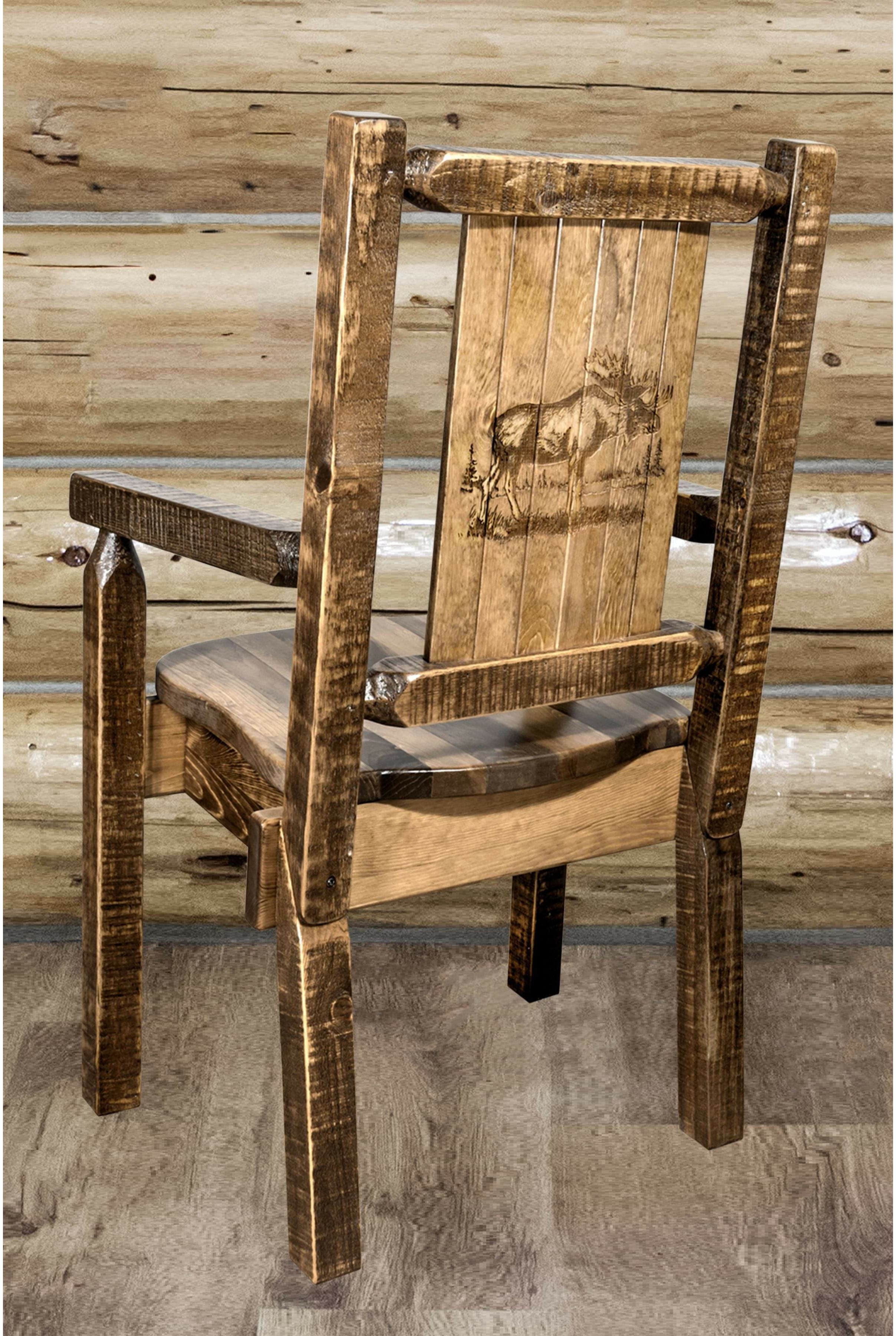 Montana Woodworks Homestead Collection Captain's Chair with Laser Engraved Design - Stain & Lacquer Finish-Rustic Furniture Marketplace