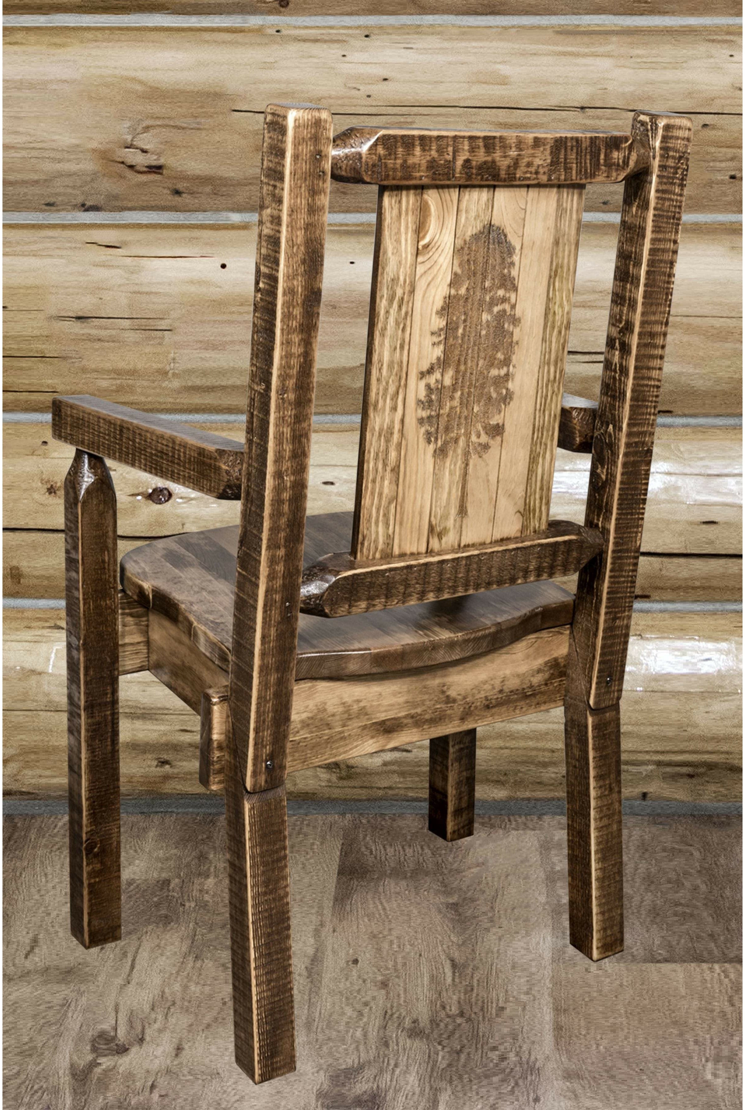 Montana Woodworks Homestead Collection Captain's Chair with Laser Engraved Design - Stain & Lacquer Finish-Rustic Furniture Marketplace