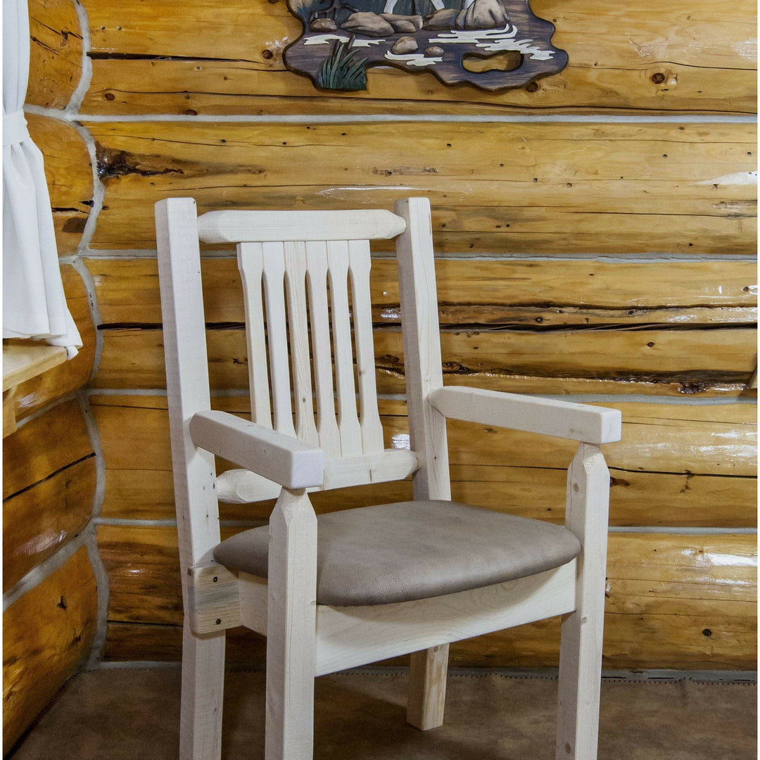 Montana Woodworks Homestead Collection Captain's Chair with Upholstered Seat - Clear Lacquer Finish-Rustic Furniture Marketplace