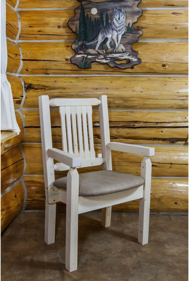 Montana Woodworks Homestead Collection Captain's Chair with Upholstered Seat - Clear Lacquer Finish-Rustic Furniture Marketplace
